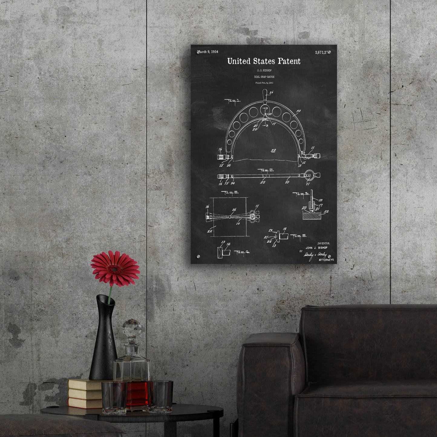 Epic Art 'Dial Snap Gauge Blueprint Patent Chalkboard,' Acrylic Glass Wall Art,24x36