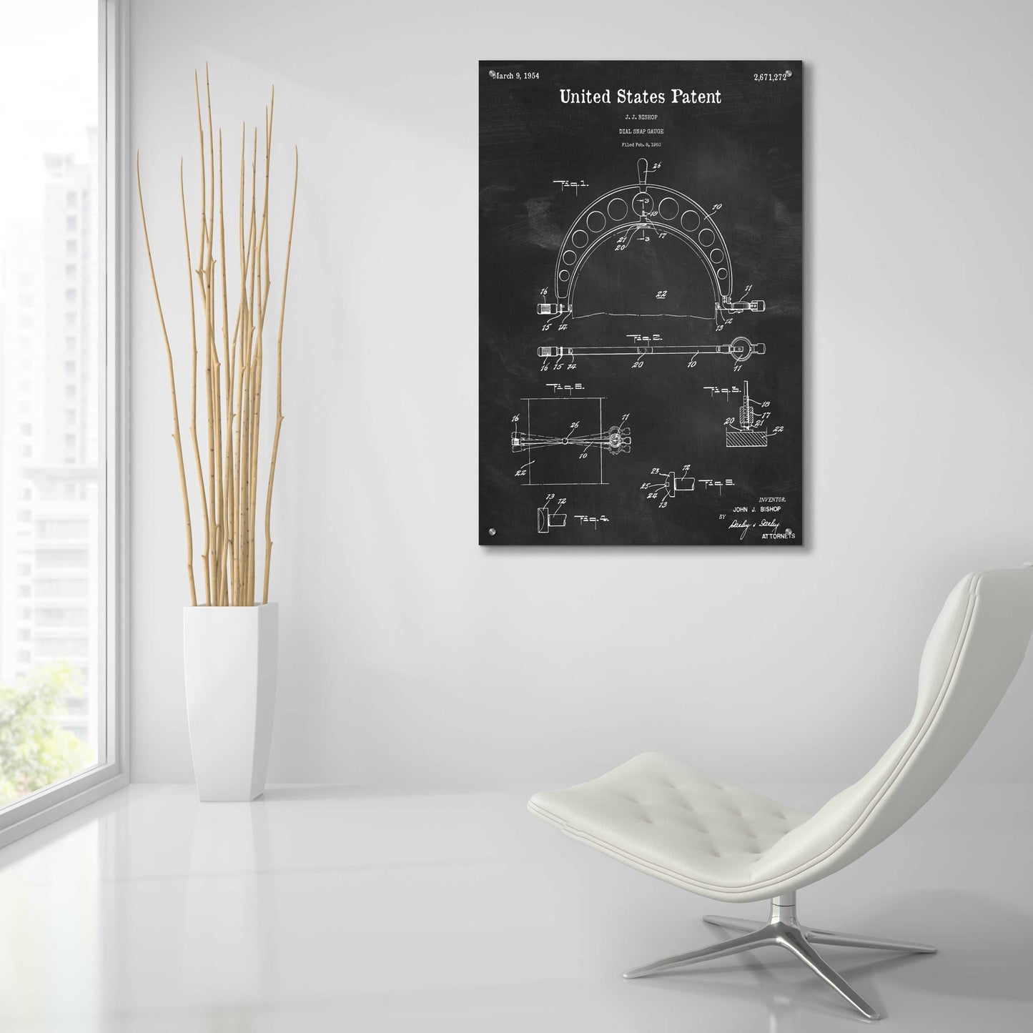 Epic Art 'Dial Snap Gauge Blueprint Patent Chalkboard,' Acrylic Glass Wall Art,24x36