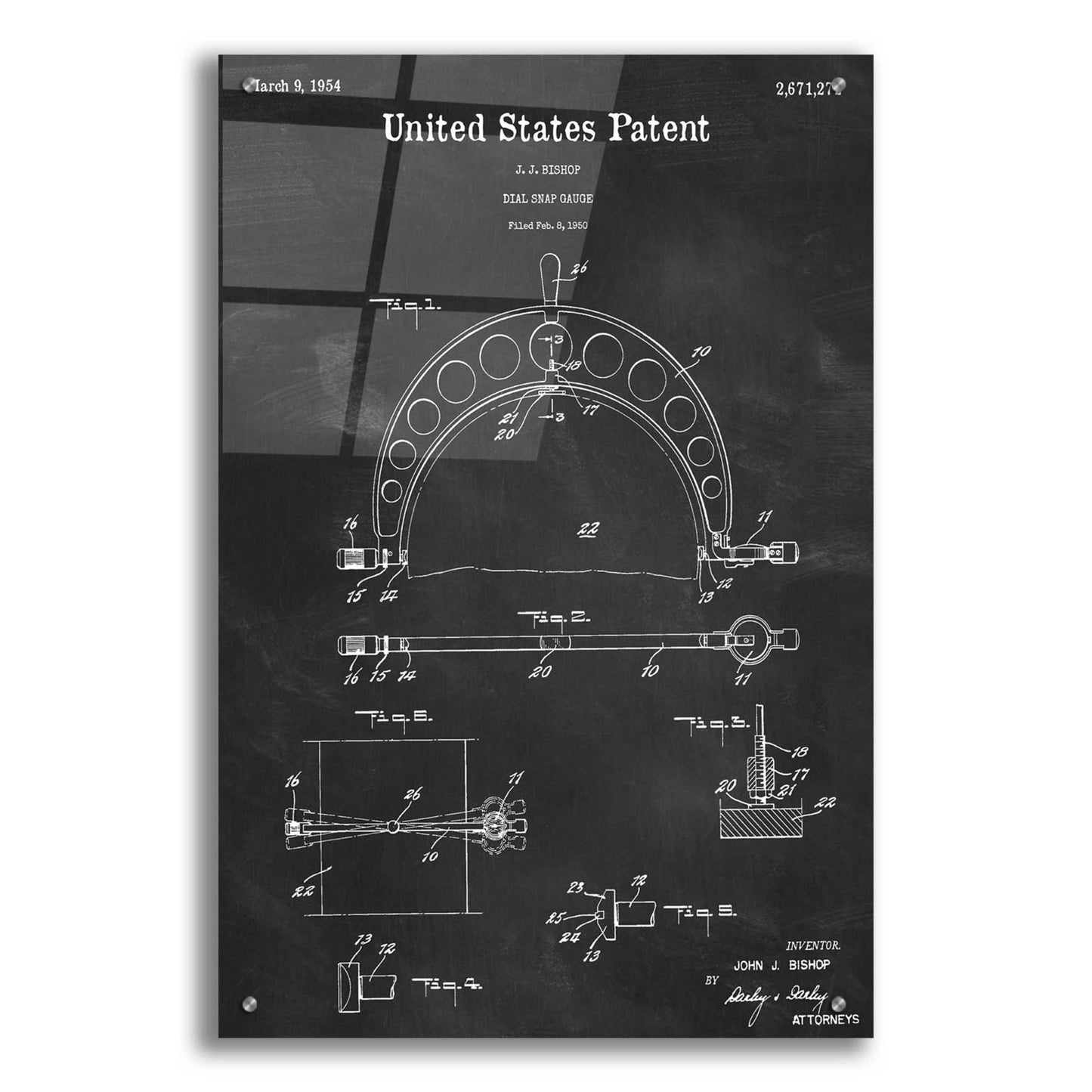 Epic Art 'Dial Snap Gauge Blueprint Patent Chalkboard,' Acrylic Glass Wall Art,24x36