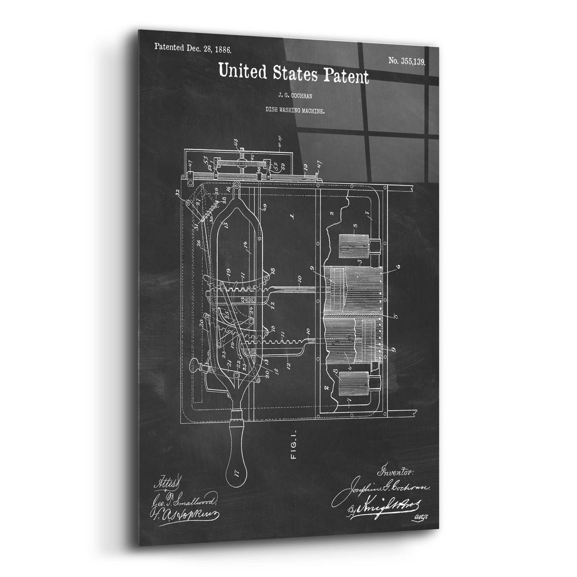 Epic Art 'Dish Washing Machine Blueprint Patent Chalkboard,' Acrylic Glass Wall Art,12x16