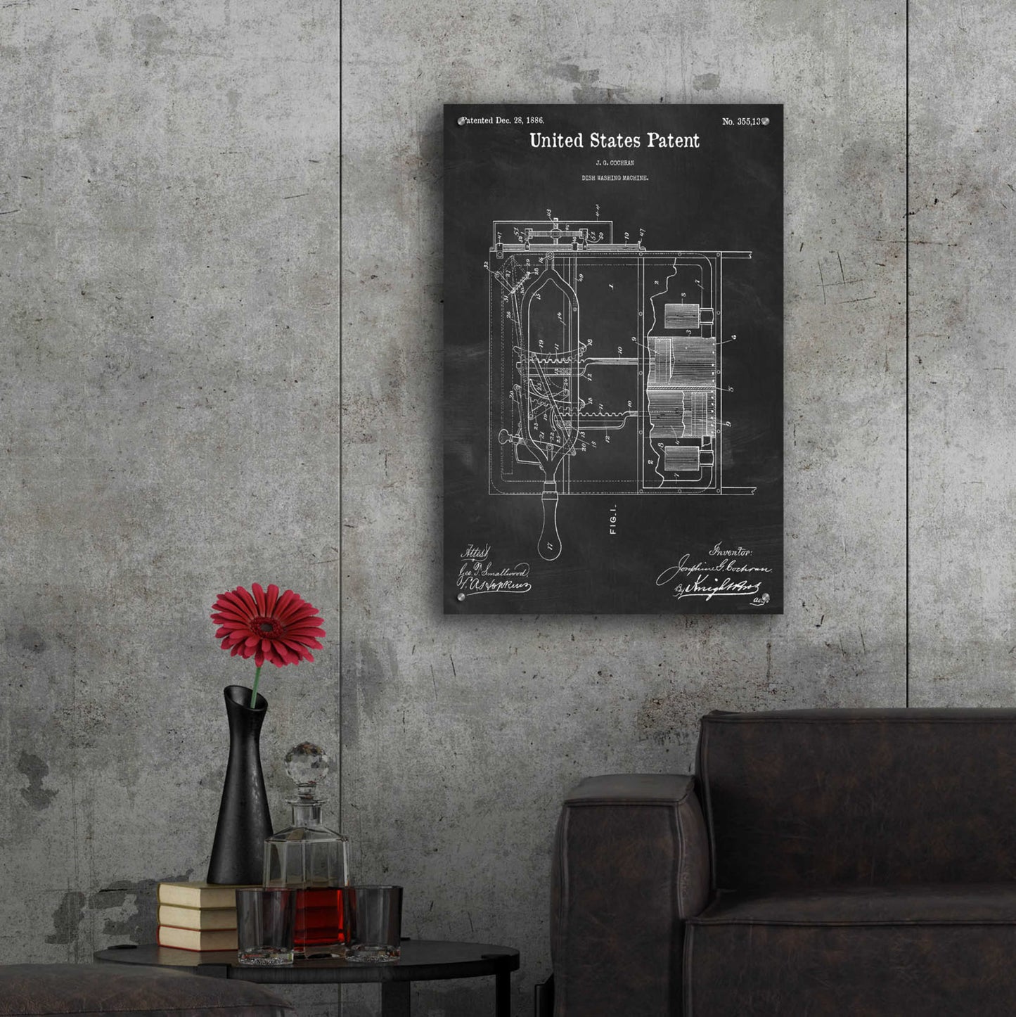 Epic Art 'Dish Washing Machine Blueprint Patent Chalkboard,' Acrylic Glass Wall Art,24x36