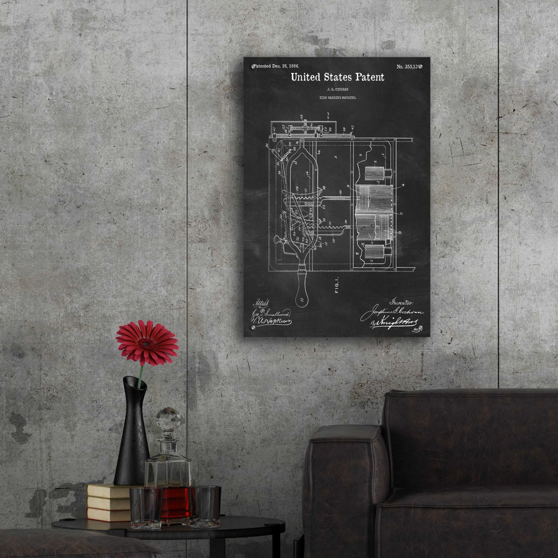 Epic Art 'Dish Washing Machine Blueprint Patent Chalkboard,' Acrylic Glass Wall Art,24x36