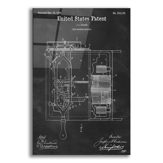 Epic Art 'Dish Washing Machine Blueprint Patent Chalkboard,' Acrylic Glass Wall Art,12x16x1.1x0,18x26x1.1x0,26x34x1.74x0,40x54x1.74x0