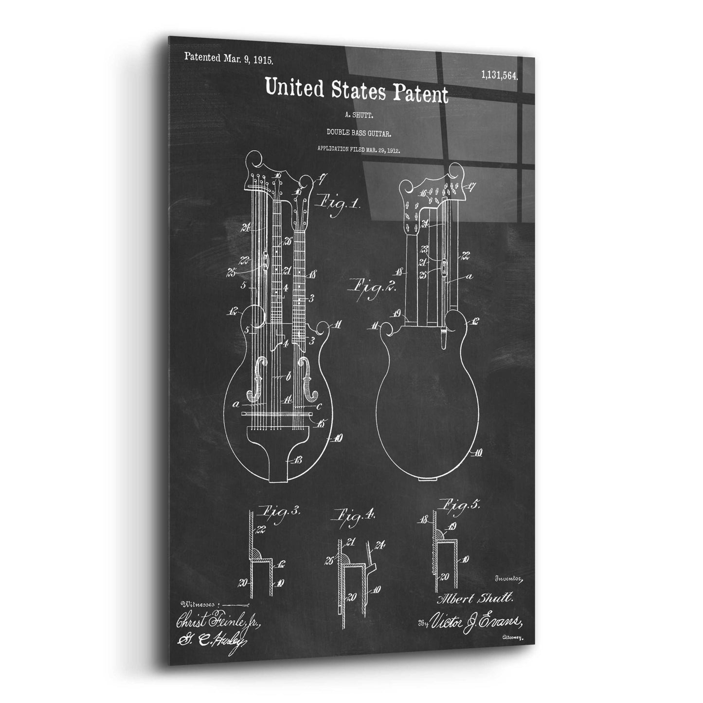 Epic Art 'Double Bass Guitar Blueprint Patent Chalkboard,' Acrylic Glass Wall Art,12x16