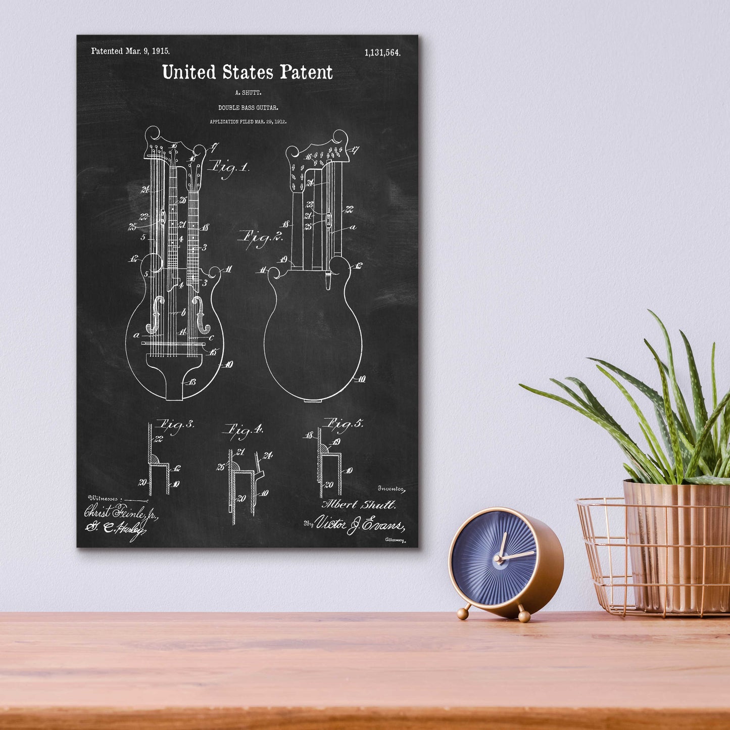 Epic Art 'Double Bass Guitar Blueprint Patent Chalkboard,' Acrylic Glass Wall Art,12x16