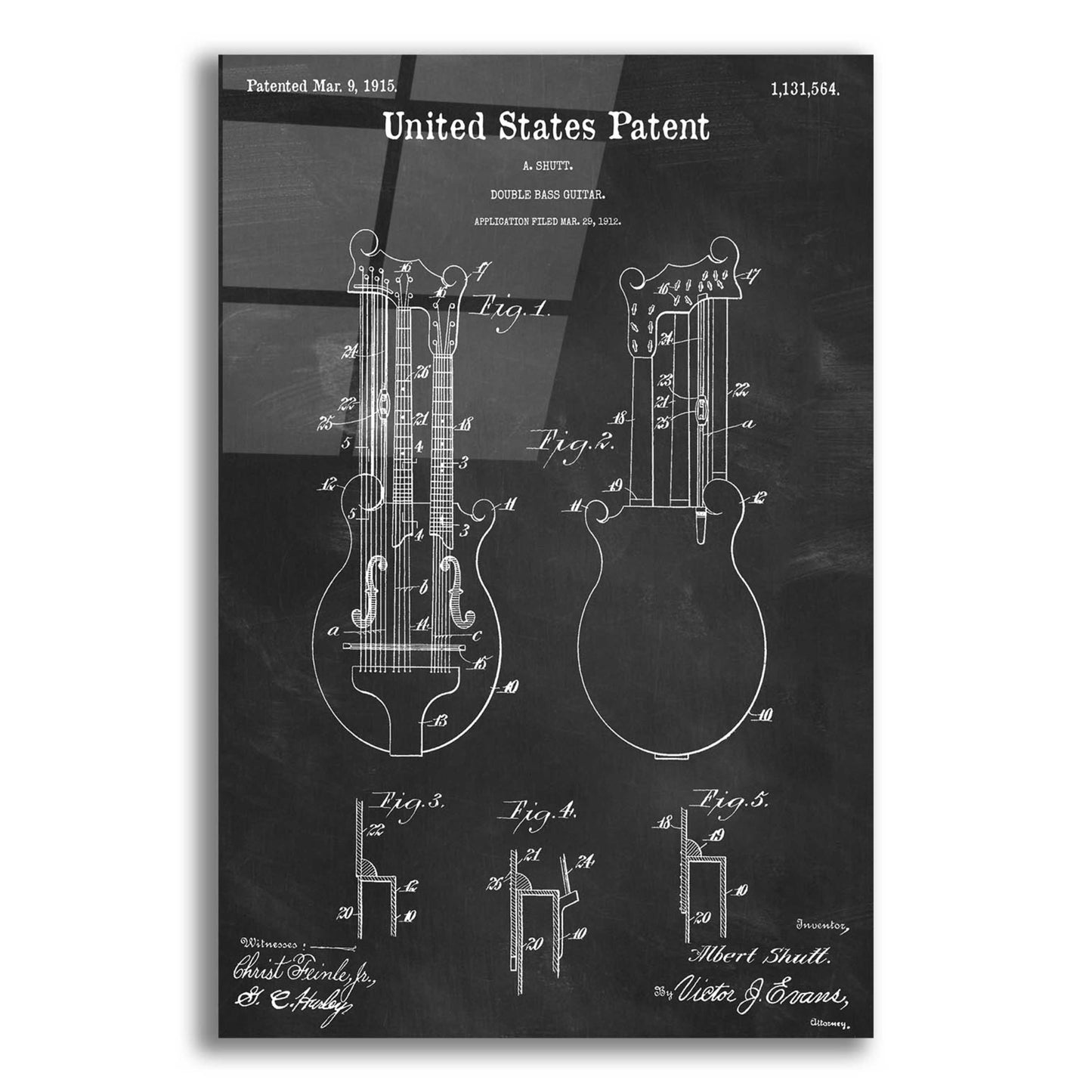 Epic Art 'Double Bass Guitar Blueprint Patent Chalkboard,' Acrylic Glass Wall Art,12x16