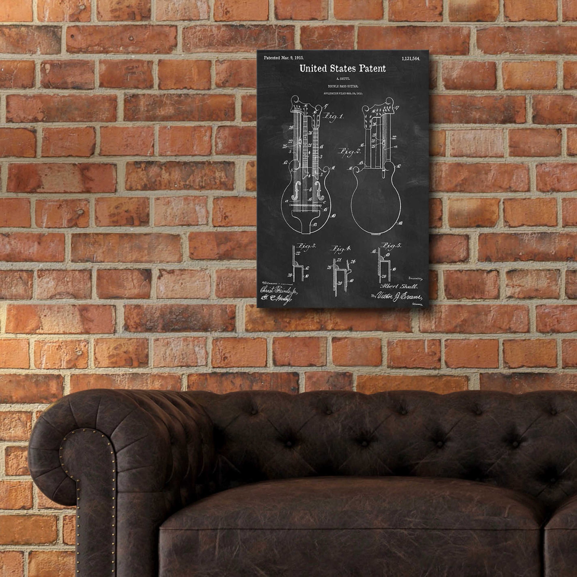 Epic Art 'Double Bass Guitar Blueprint Patent Chalkboard,' Acrylic Glass Wall Art,16x24