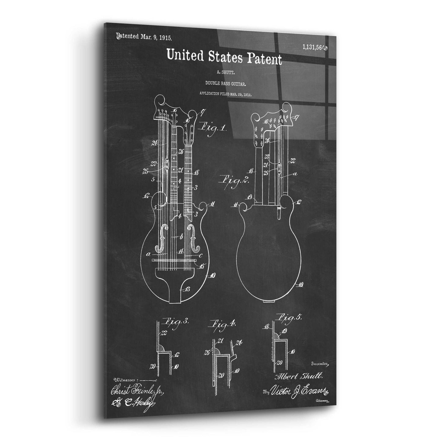 Epic Art 'Double Bass Guitar Blueprint Patent Chalkboard,' Acrylic Glass Wall Art,24x36