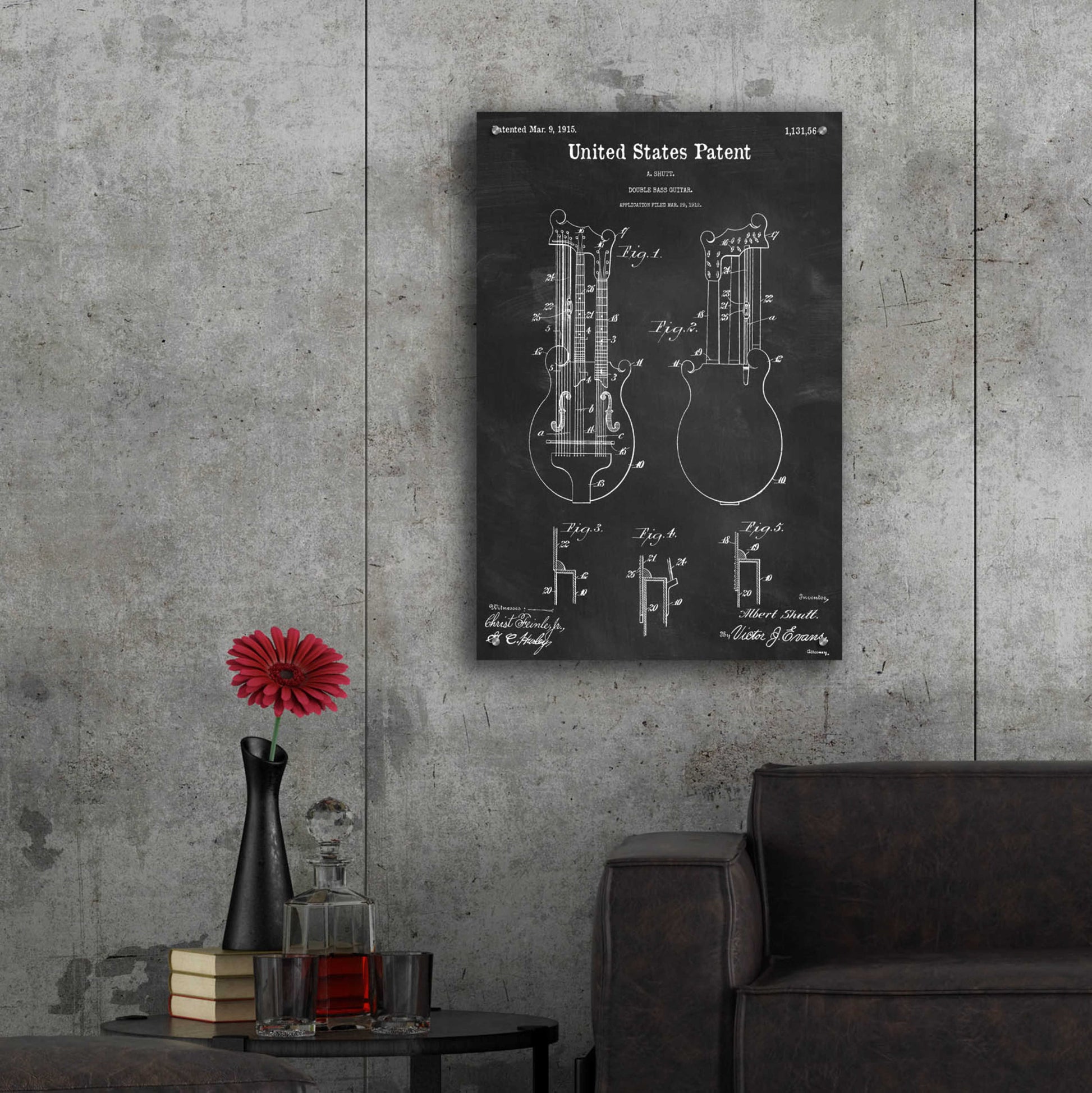 Epic Art 'Double Bass Guitar Blueprint Patent Chalkboard,' Acrylic Glass Wall Art,24x36