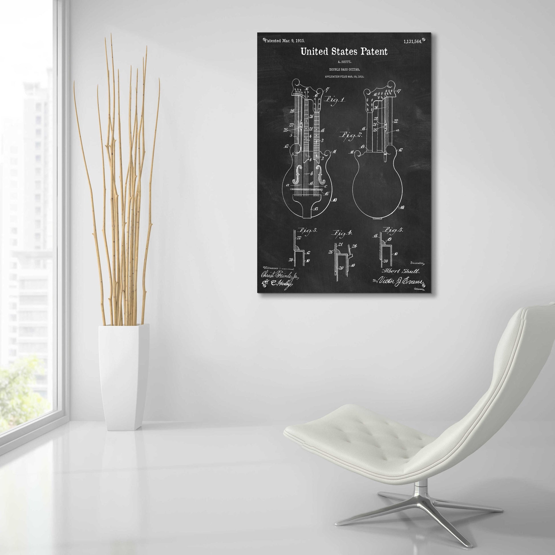 Epic Art 'Double Bass Guitar Blueprint Patent Chalkboard,' Acrylic Glass Wall Art,24x36