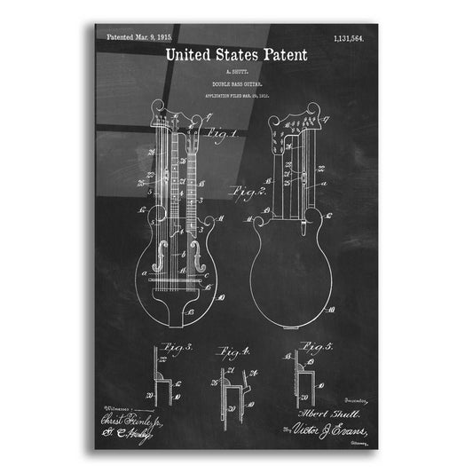 Epic Art 'Double Bass Guitar Blueprint Patent Chalkboard,' Acrylic Glass Wall Art,12x16x1.1x0,18x26x1.1x0,26x34x1.74x0,40x54x1.74x0