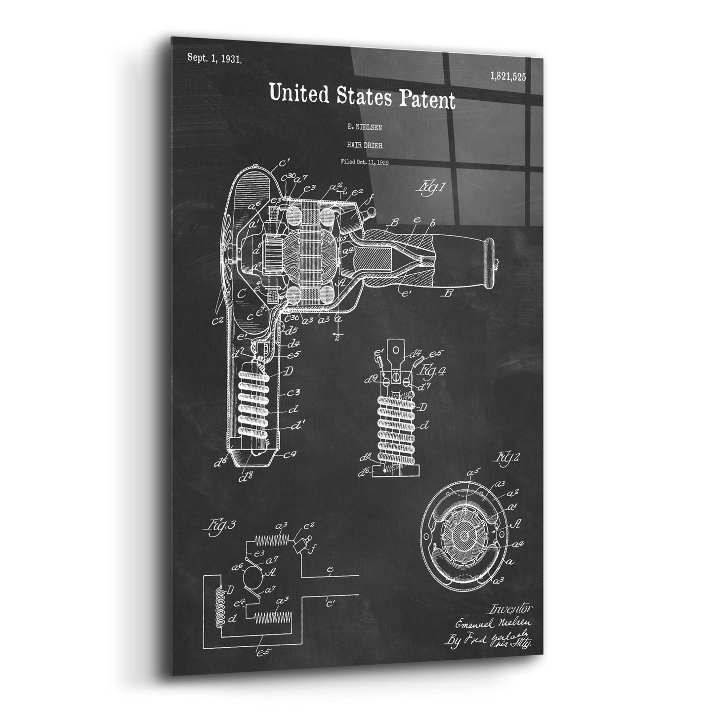 Epic Art 'Hair Dryer Blueprint Patent Chalkboard,' Acrylic Glass Wall Art,12x16