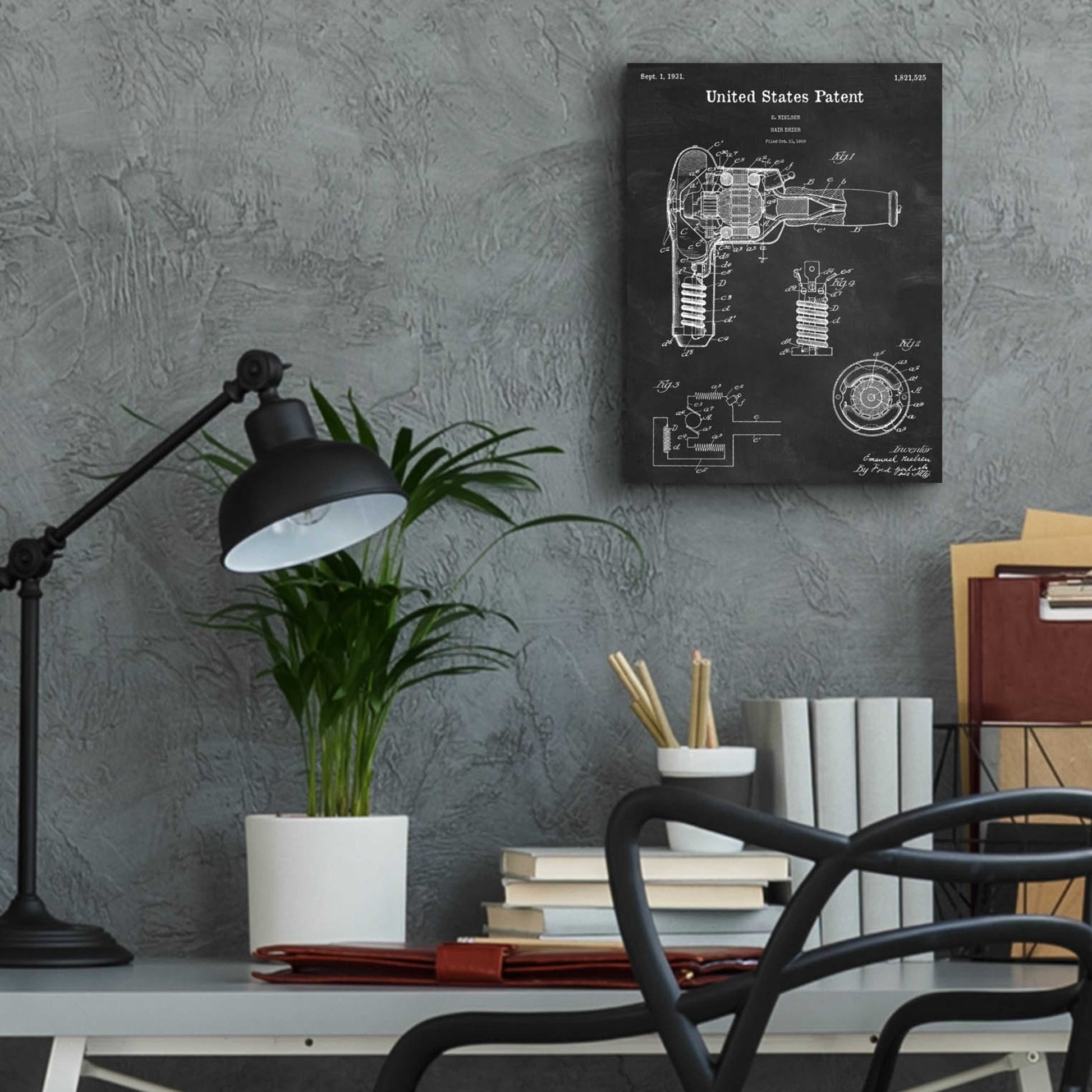 Epic Art 'Hair Dryer Blueprint Patent Chalkboard,' Acrylic Glass Wall Art,12x16