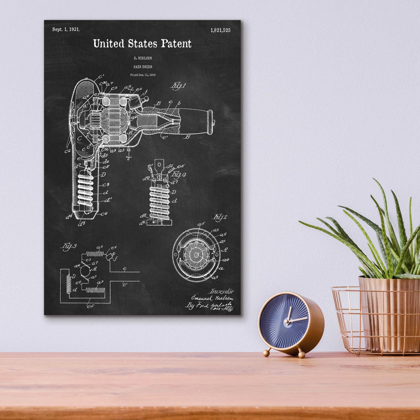 Epic Art 'Hair Dryer Blueprint Patent Chalkboard,' Acrylic Glass Wall Art,12x16