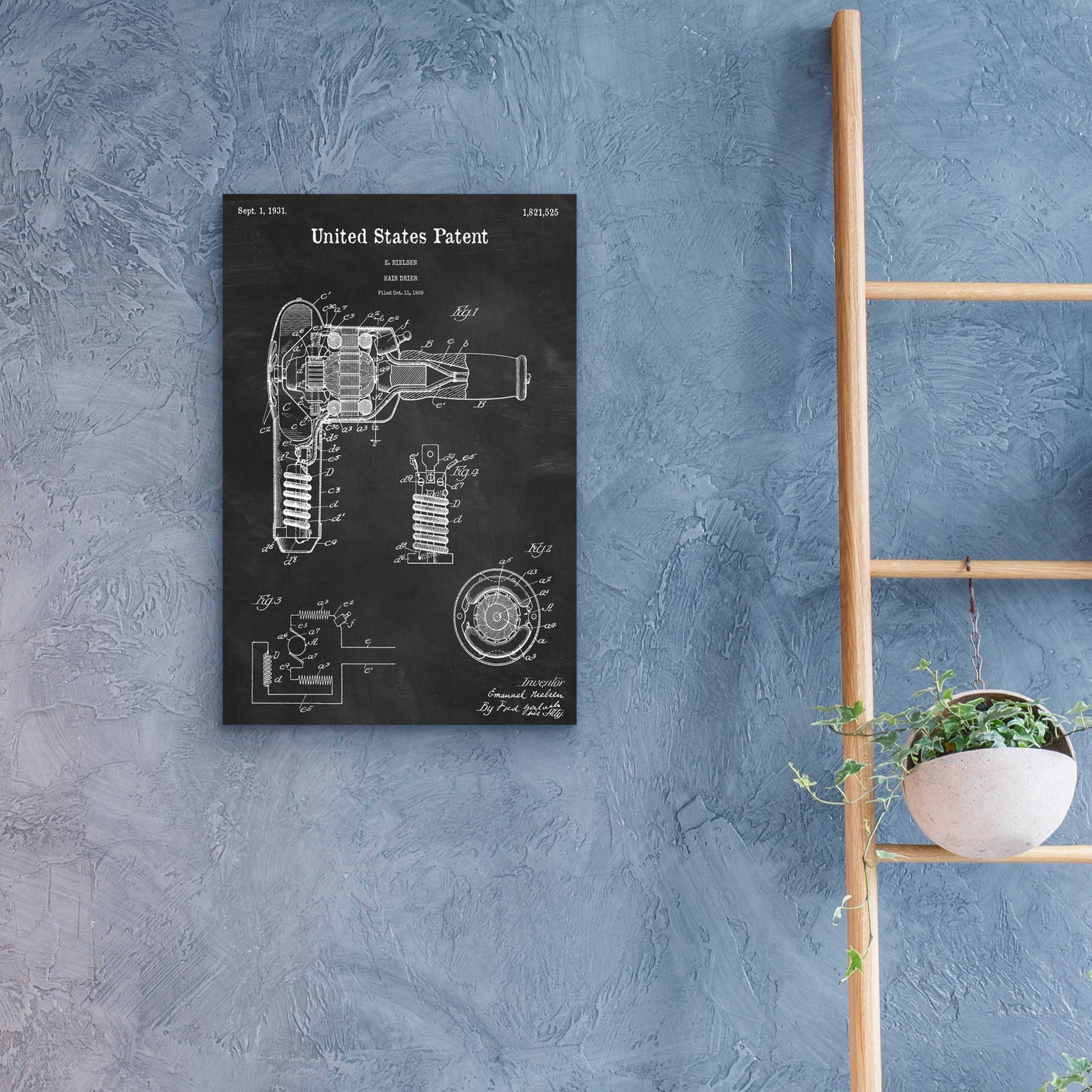 Epic Art 'Hair Dryer Blueprint Patent Chalkboard,' Acrylic Glass Wall Art,16x24