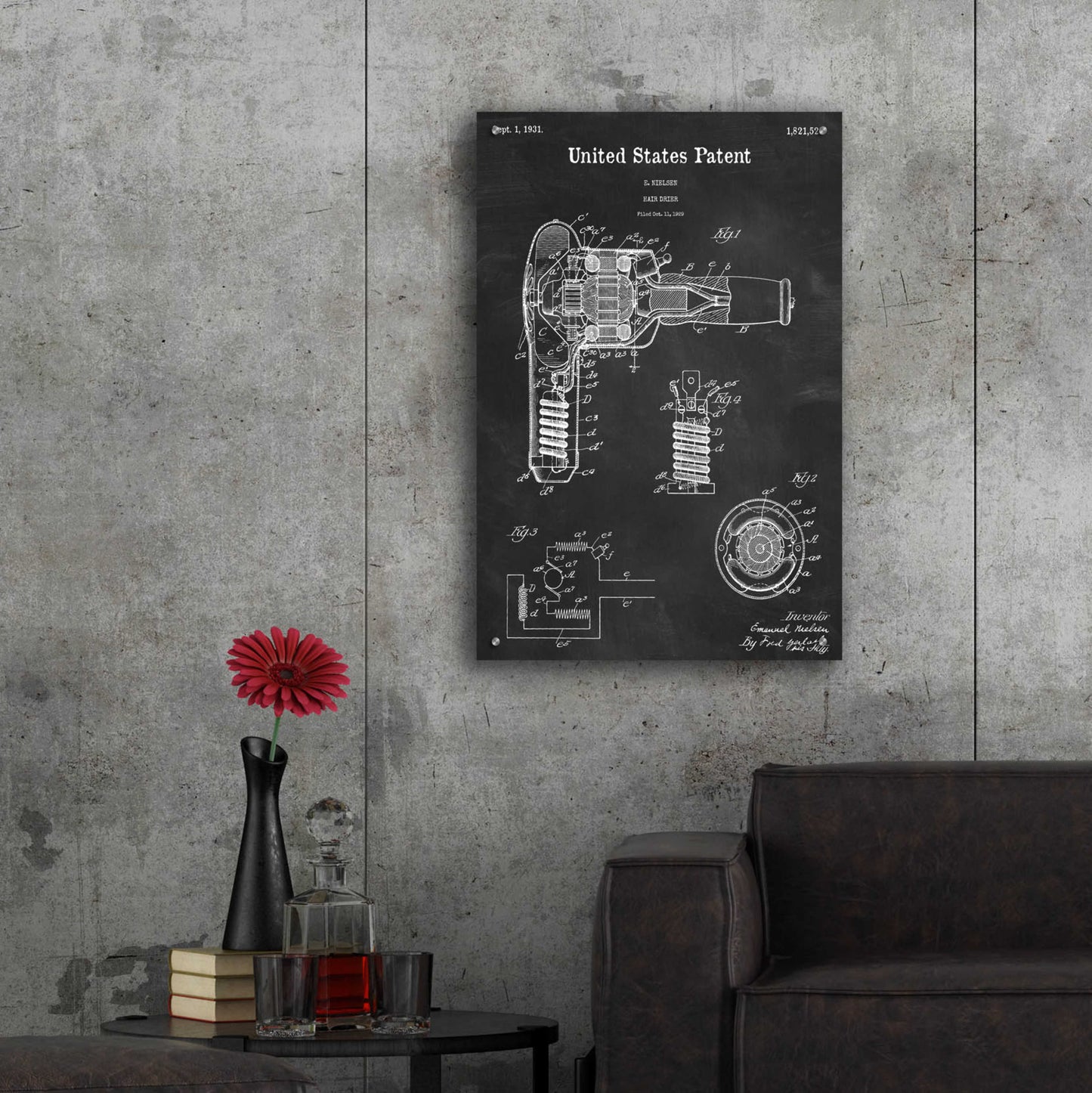 Epic Art 'Hair Dryer Blueprint Patent Chalkboard,' Acrylic Glass Wall Art,24x36