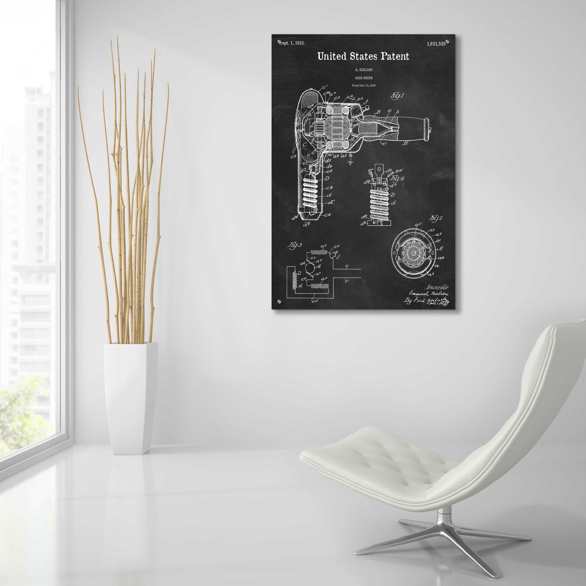 Epic Art 'Hair Dryer Blueprint Patent Chalkboard,' Acrylic Glass Wall Art,24x36