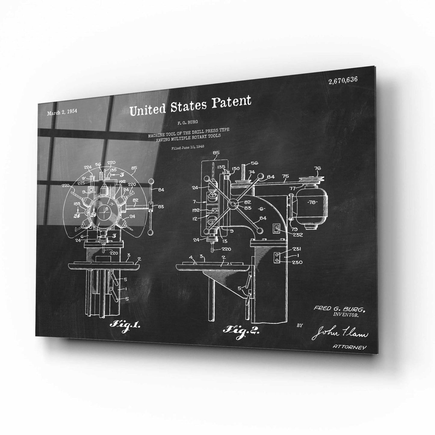 Epic Art 'Drill Press Blueprint Patent Chalkboard,' Acrylic Glass Wall Art,16x12