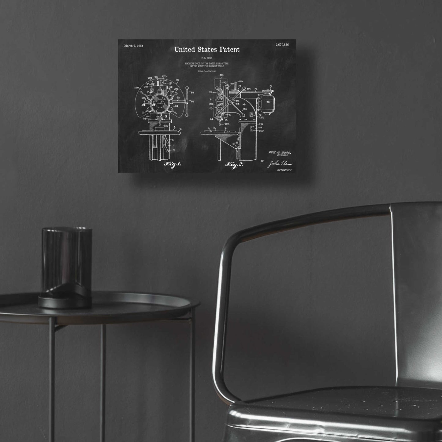 Epic Art 'Drill Press Blueprint Patent Chalkboard,' Acrylic Glass Wall Art,16x12