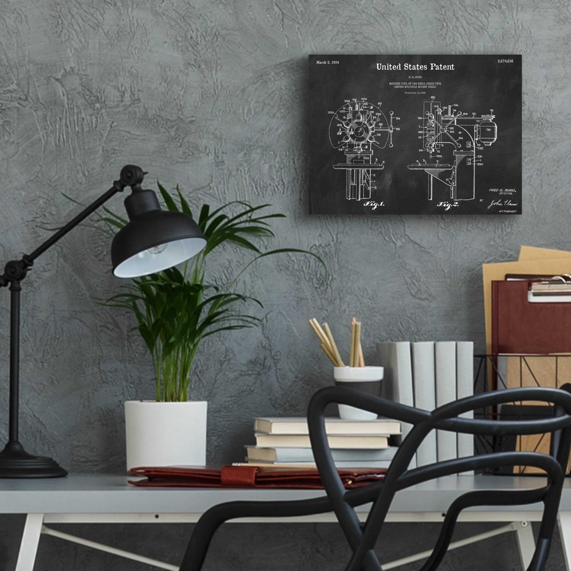 Epic Art 'Drill Press Blueprint Patent Chalkboard,' Acrylic Glass Wall Art,16x12