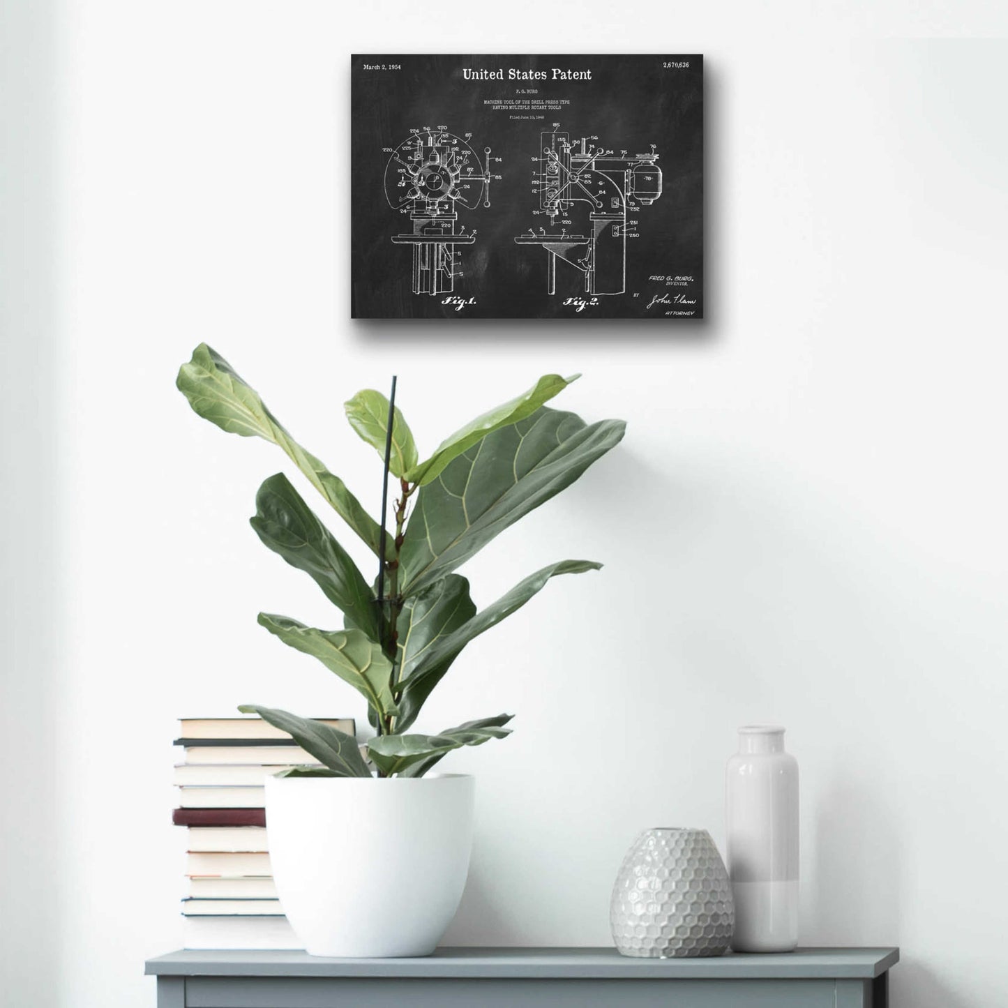 Epic Art 'Drill Press Blueprint Patent Chalkboard,' Acrylic Glass Wall Art,16x12