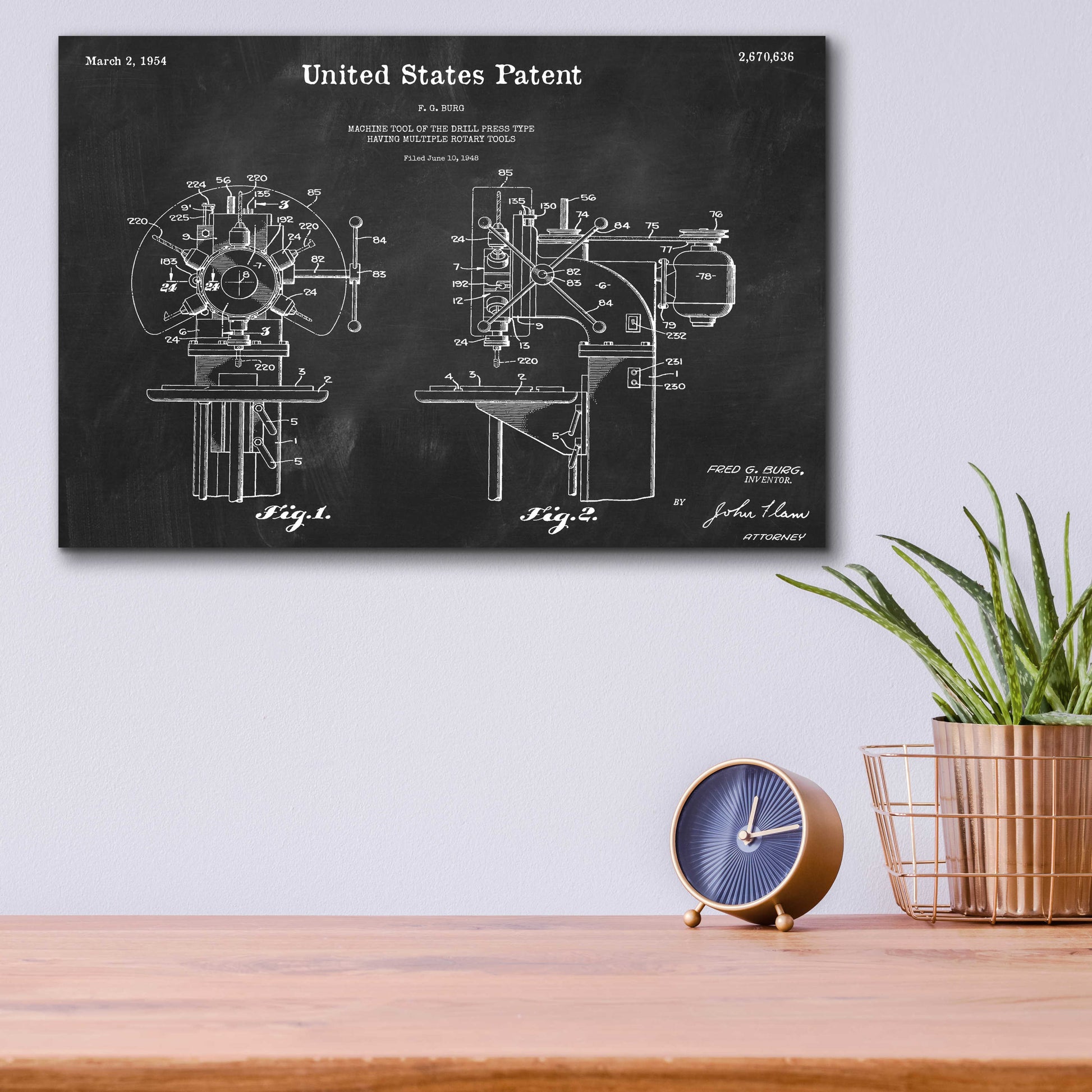 Epic Art 'Drill Press Blueprint Patent Chalkboard,' Acrylic Glass Wall Art,16x12