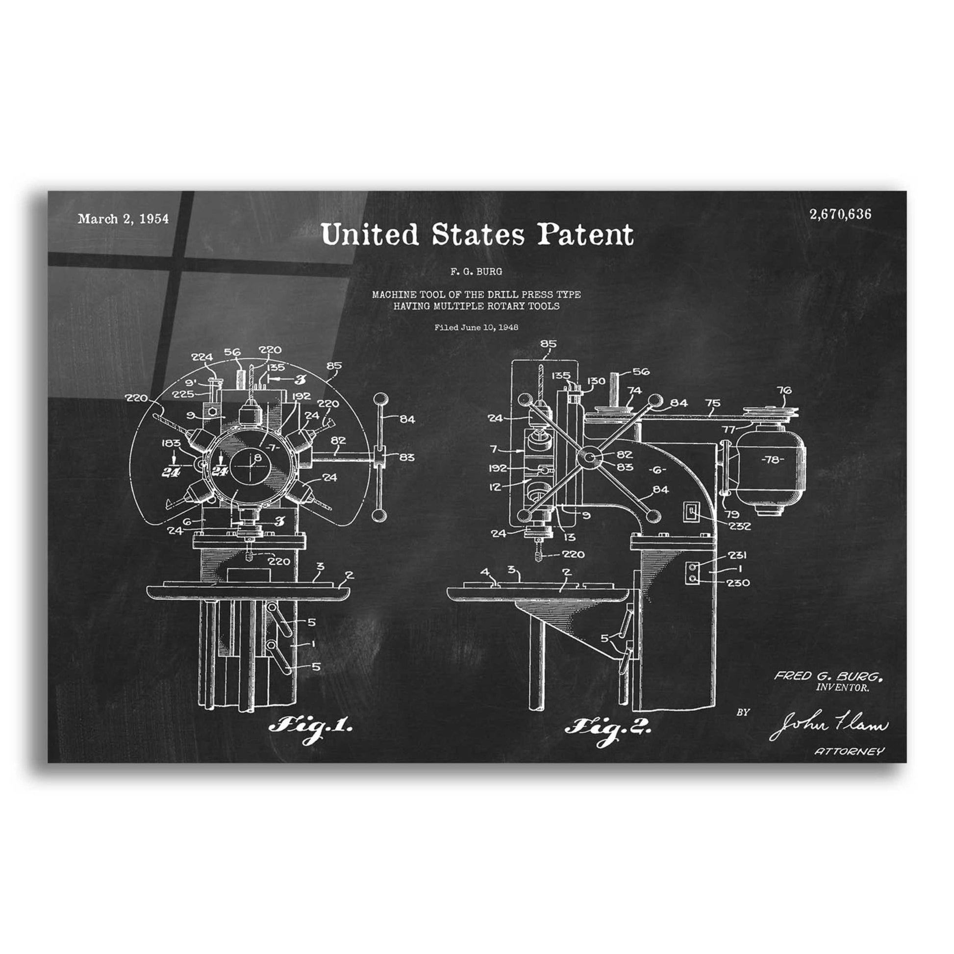 Epic Art 'Drill Press Blueprint Patent Chalkboard,' Acrylic Glass Wall Art,16x12