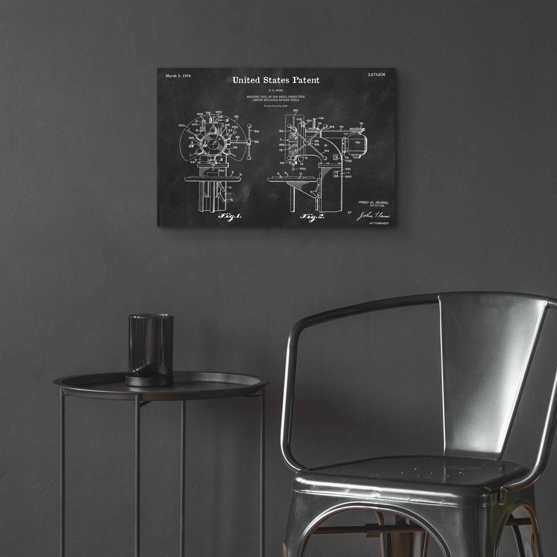 Epic Art 'Drill Press Blueprint Patent Chalkboard,' Acrylic Glass Wall Art,24x16