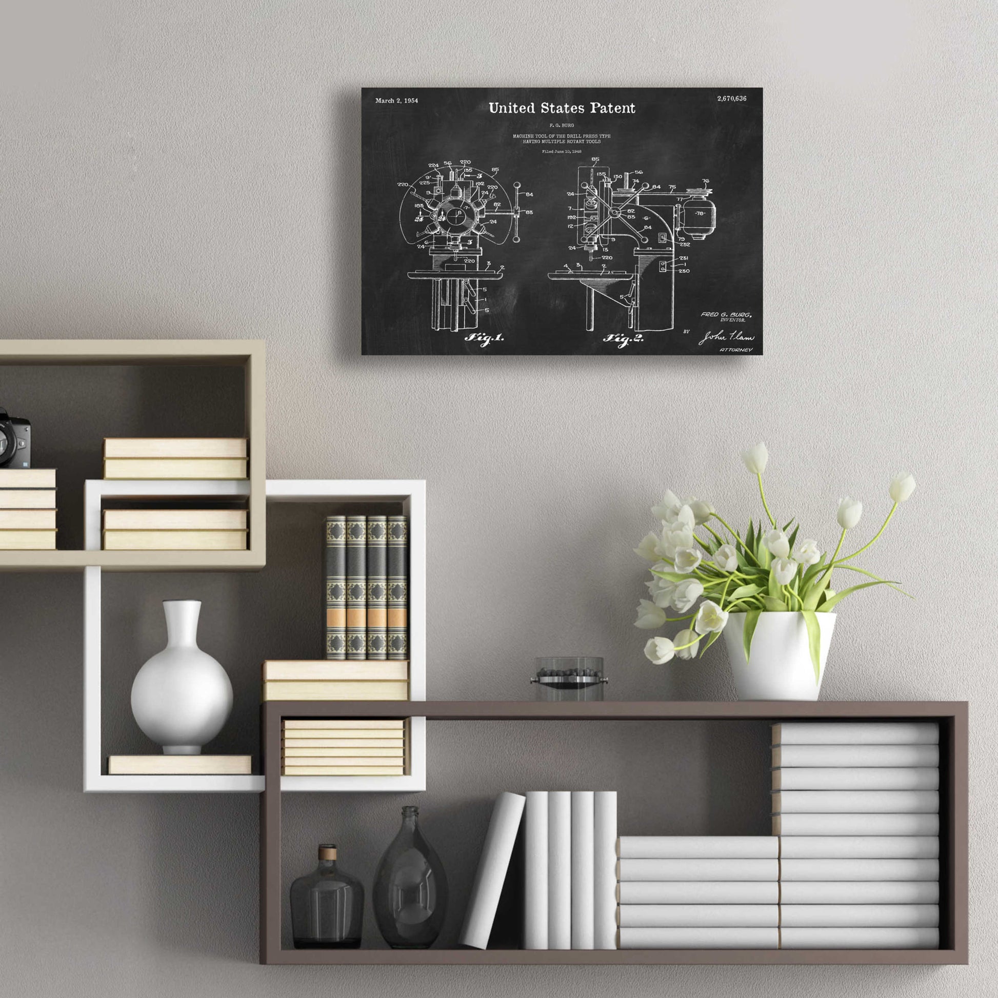 Epic Art 'Drill Press Blueprint Patent Chalkboard,' Acrylic Glass Wall Art,24x16