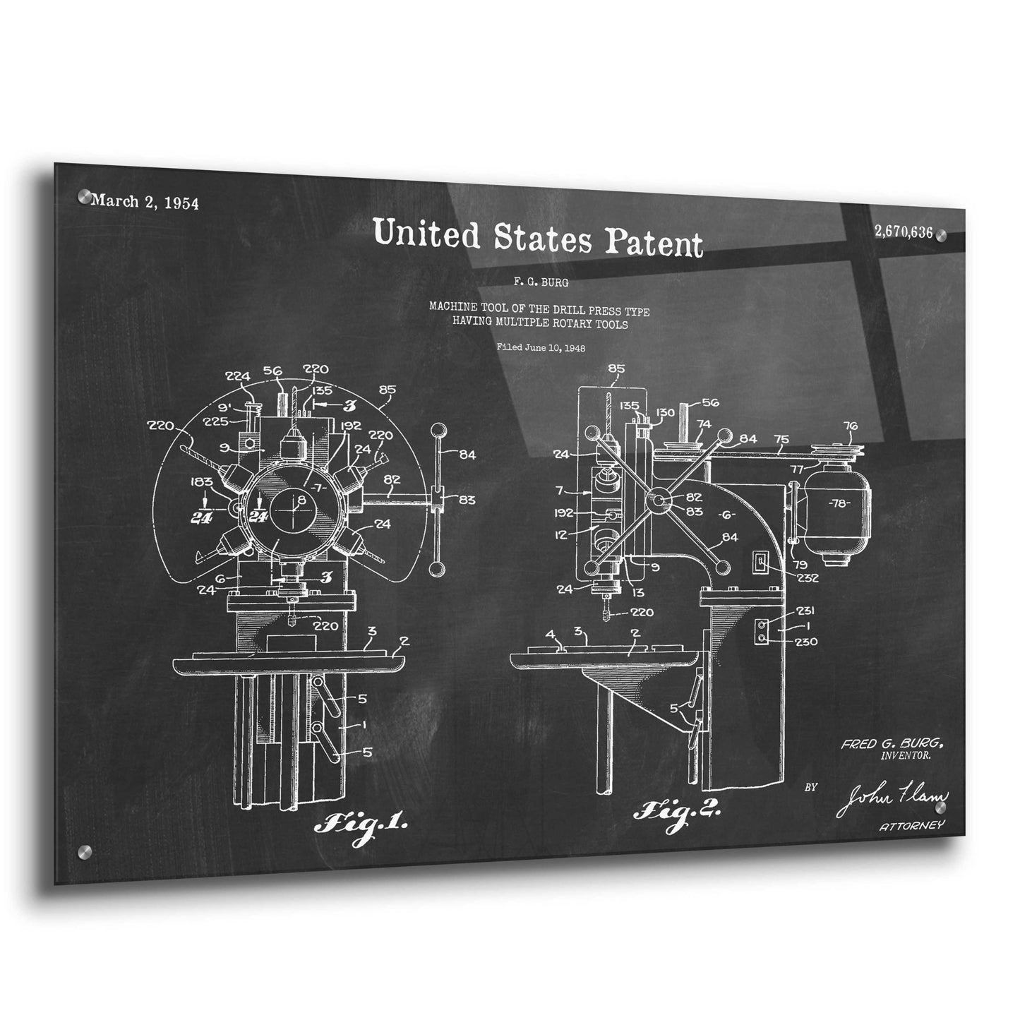 Epic Art 'Drill Press Blueprint Patent Chalkboard,' Acrylic Glass Wall Art,36x24