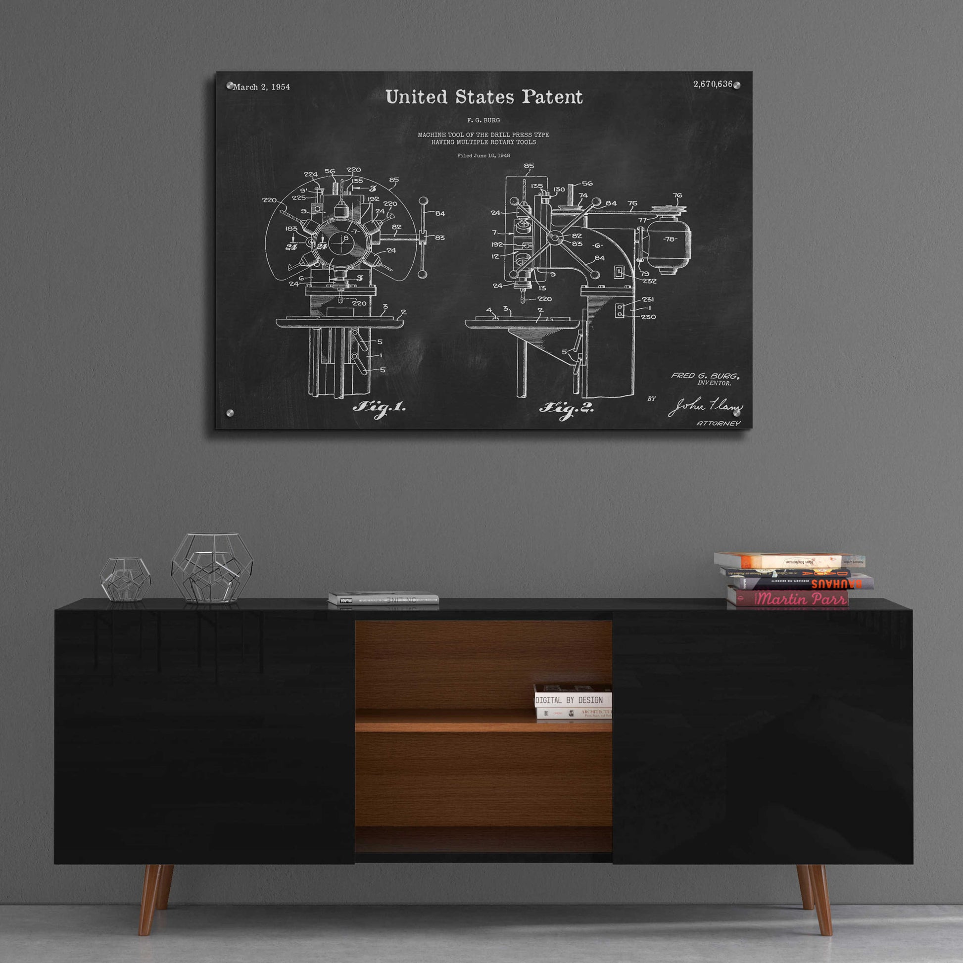 Epic Art 'Drill Press Blueprint Patent Chalkboard,' Acrylic Glass Wall Art,36x24