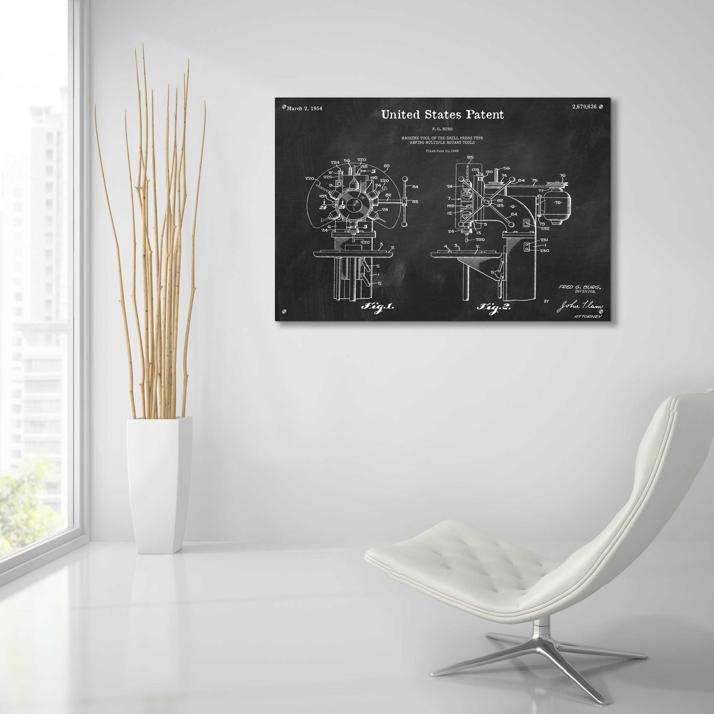 Epic Art 'Drill Press Blueprint Patent Chalkboard,' Acrylic Glass Wall Art,36x24