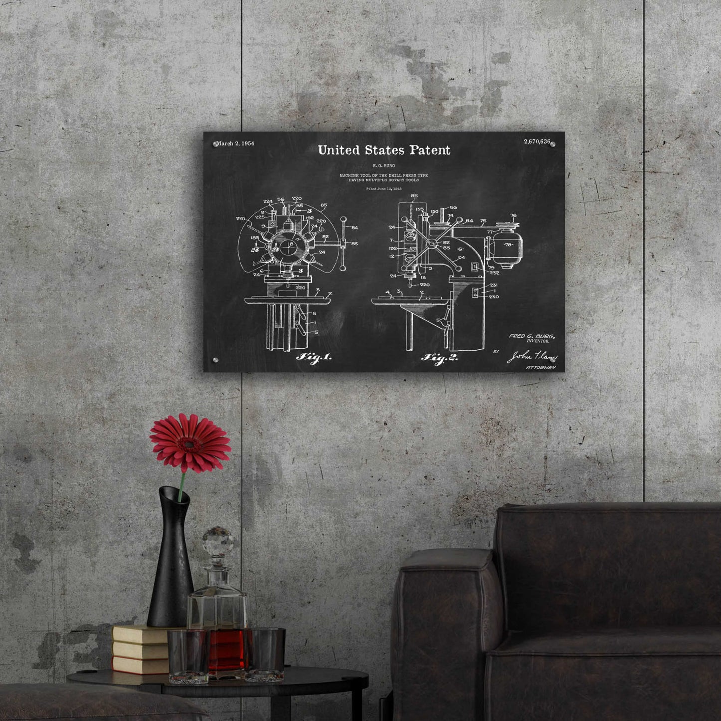 Epic Art 'Drill Press Blueprint Patent Chalkboard,' Acrylic Glass Wall Art,36x24