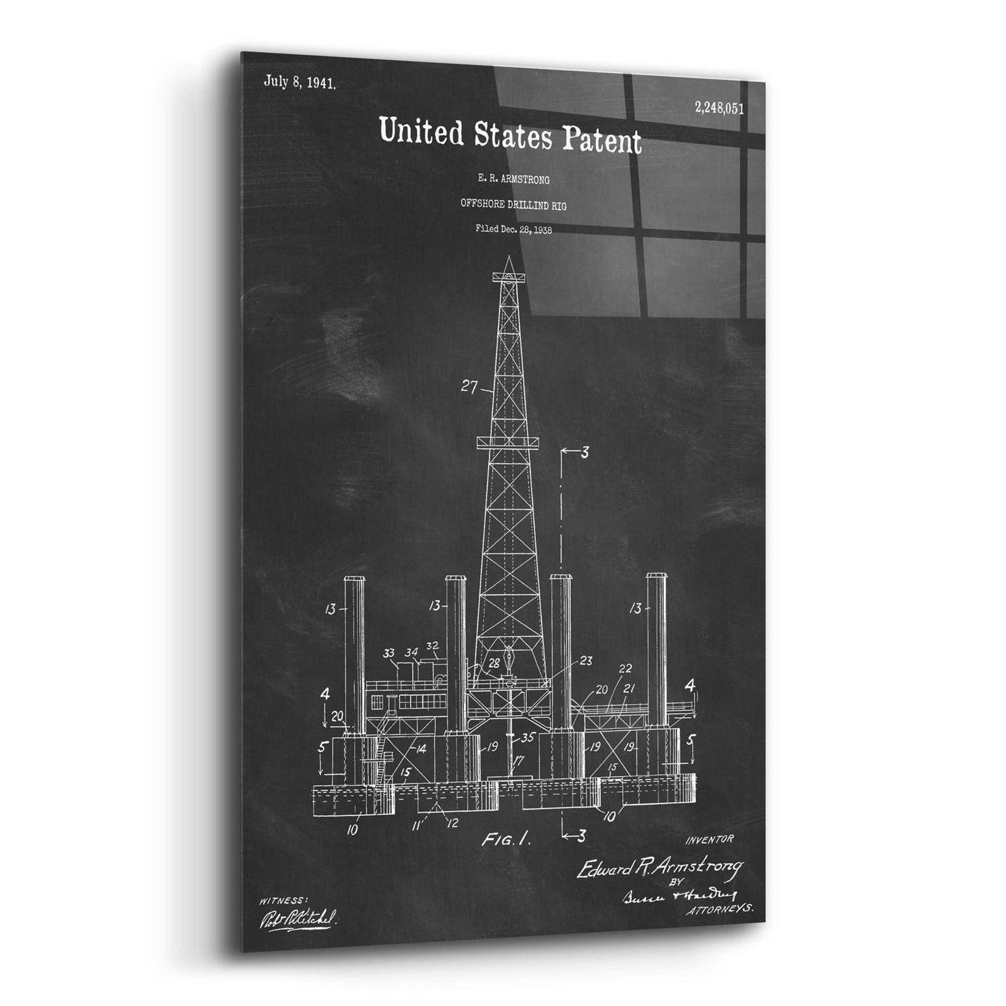 Epic Art 'Drilling Rig Blueprint Patent Chalkboard,' Acrylic Glass Wall Art,12x16