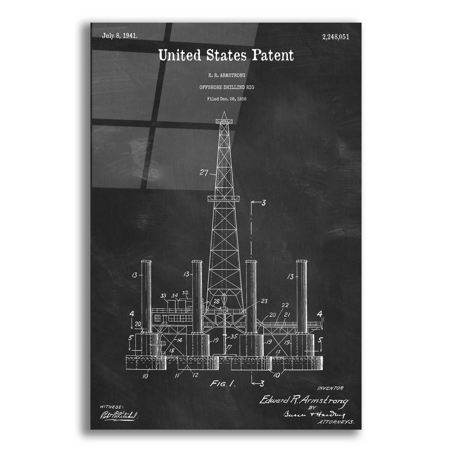 Epic Art 'Drilling Rig Blueprint Patent Chalkboard,' Acrylic Glass Wall Art,16x24