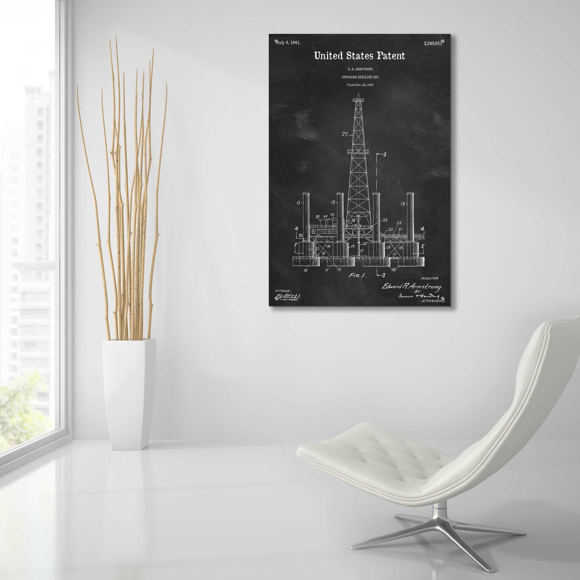 Epic Art 'Drilling Rig Blueprint Patent Chalkboard,' Acrylic Glass Wall Art,24x36