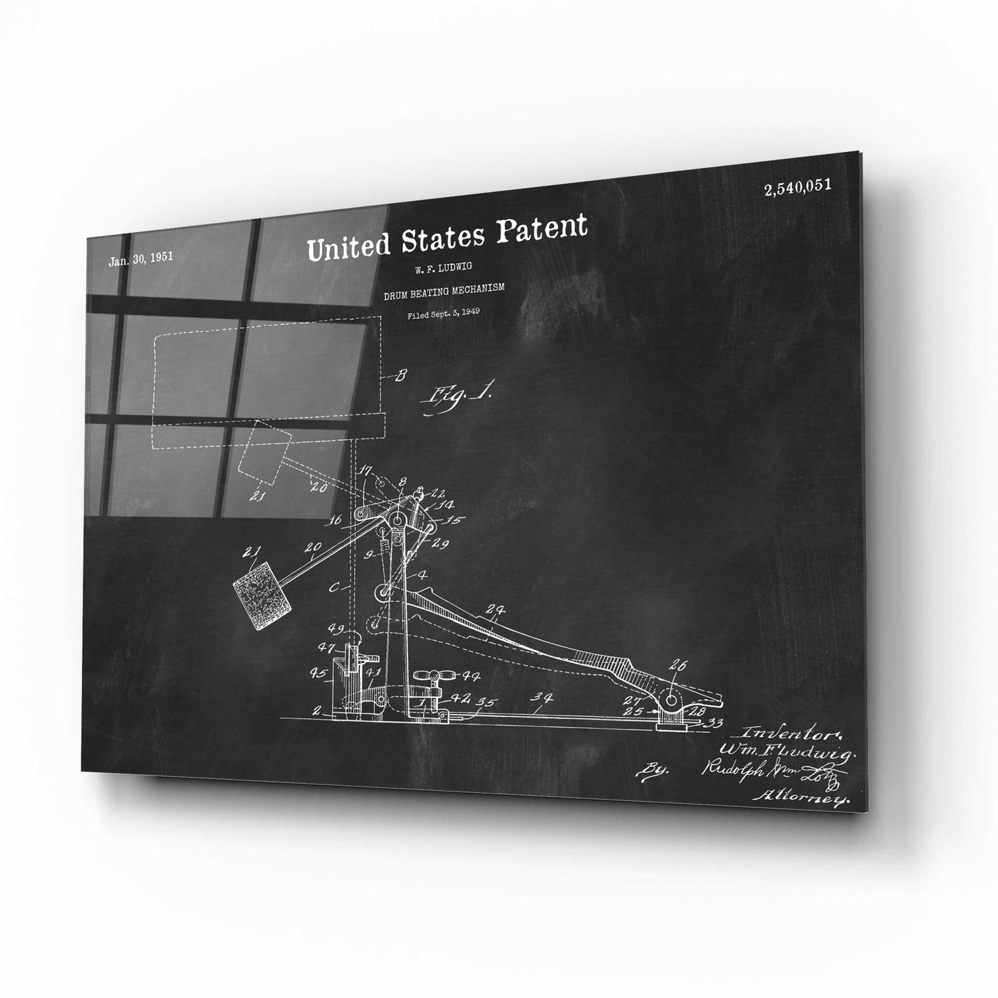 Epic Art 'Drum Beating Mechanism Blueprint Patent Chalkboard,' Acrylic Glass Wall Art,16x12