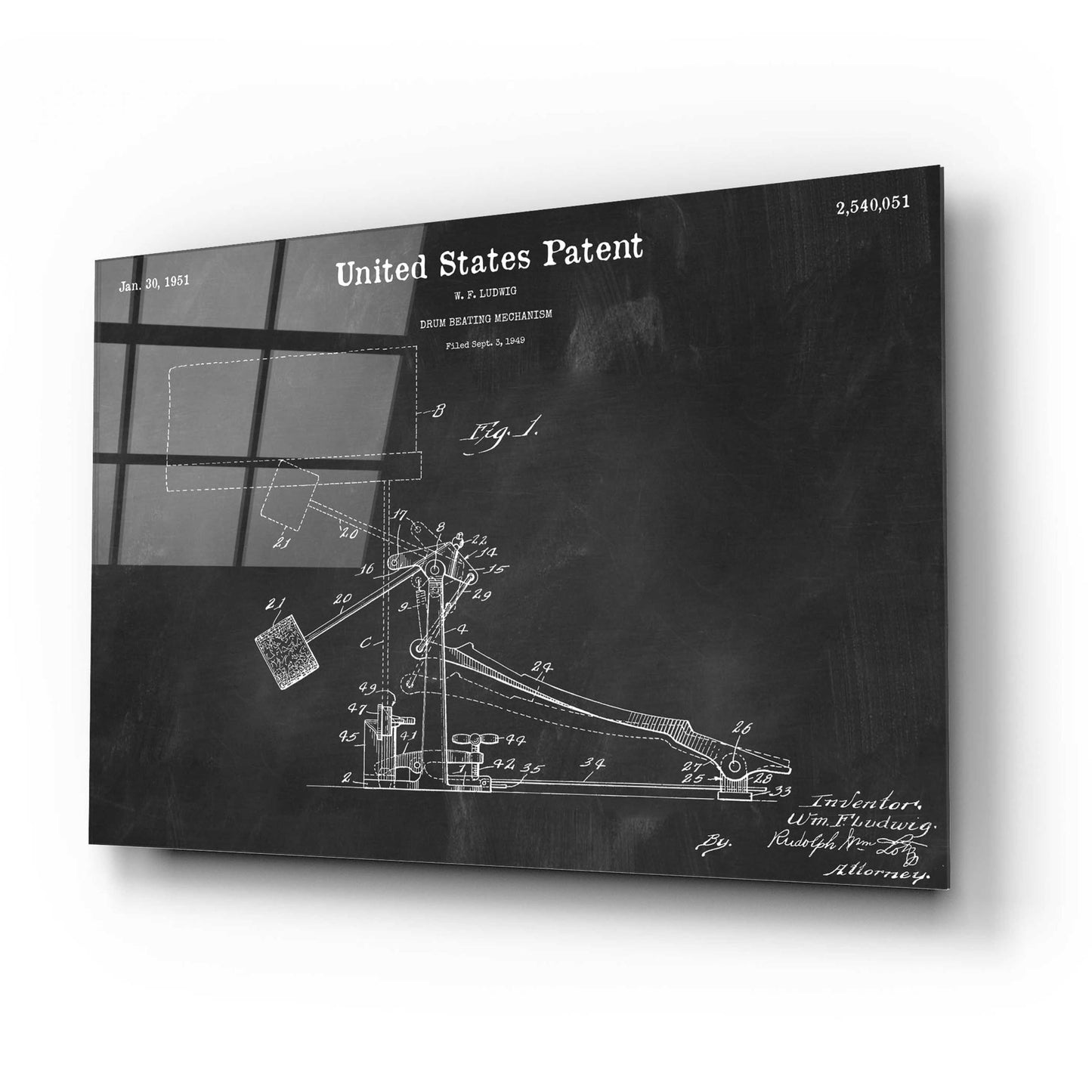 Epic Art 'Drum Beating Mechanism Blueprint Patent Chalkboard,' Acrylic Glass Wall Art,24x16