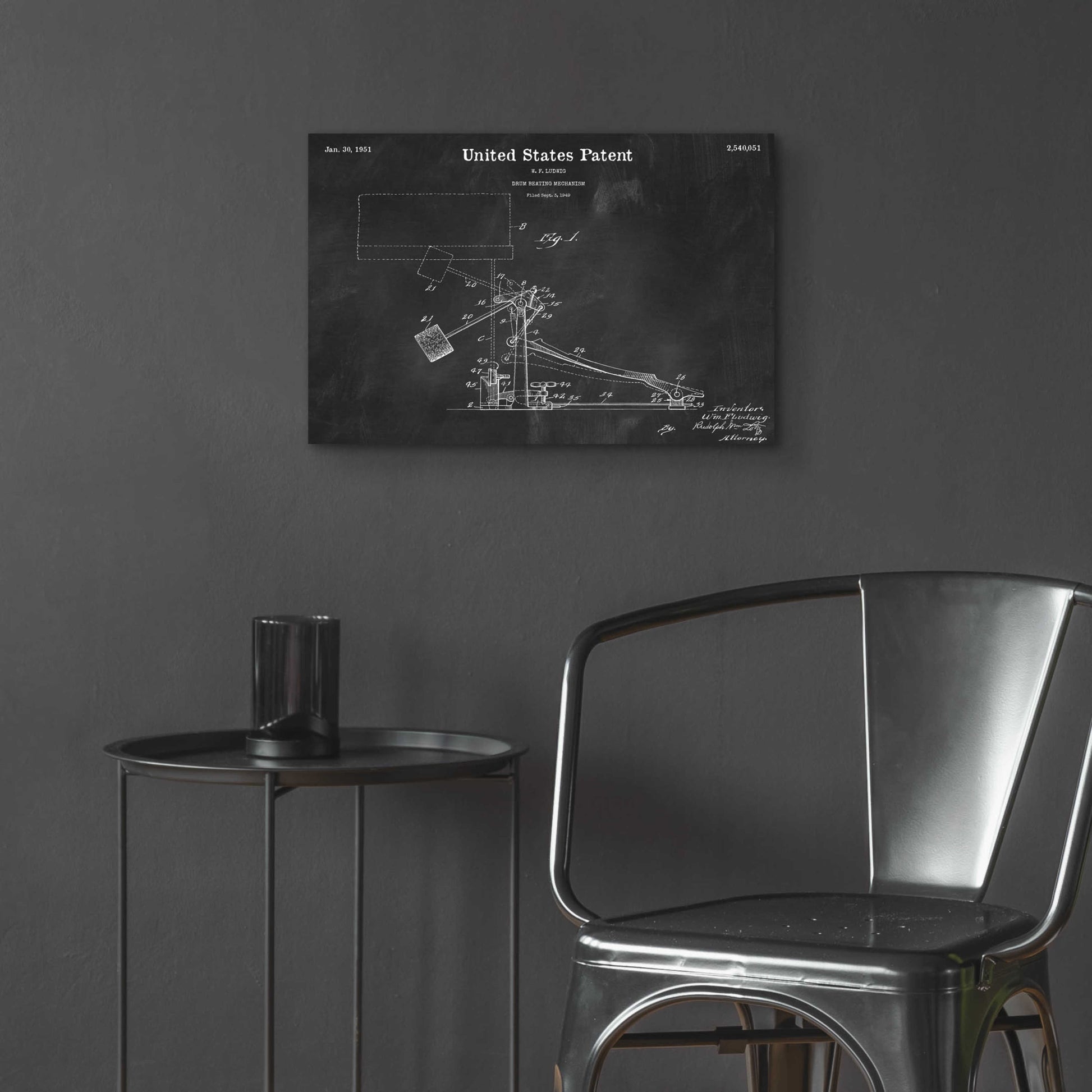 Epic Art 'Drum Beating Mechanism Blueprint Patent Chalkboard,' Acrylic Glass Wall Art,24x16