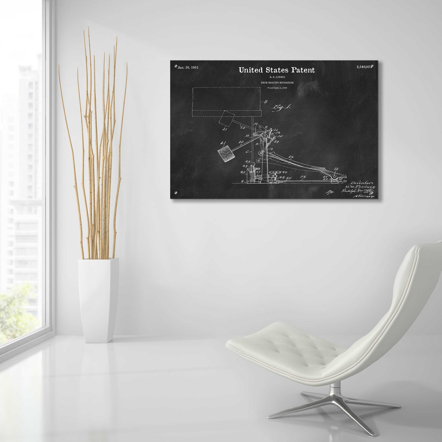 Epic Art 'Drum Beating Mechanism Blueprint Patent Chalkboard,' Acrylic Glass Wall Art,36x24