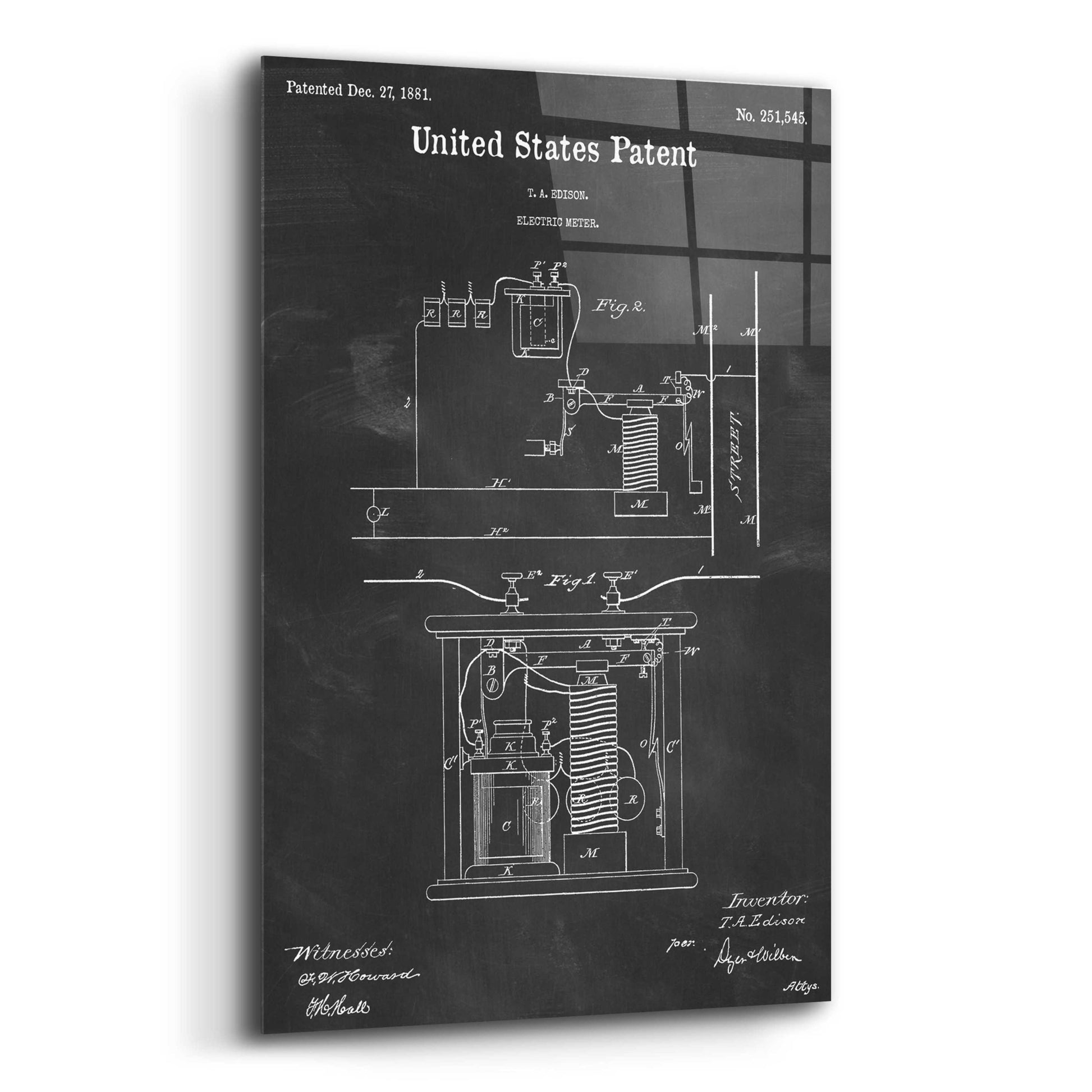 Epic Art 'Edison Electric Meter Blueprint Patent Chalkboard,' Acrylic Glass Wall Art,12x16