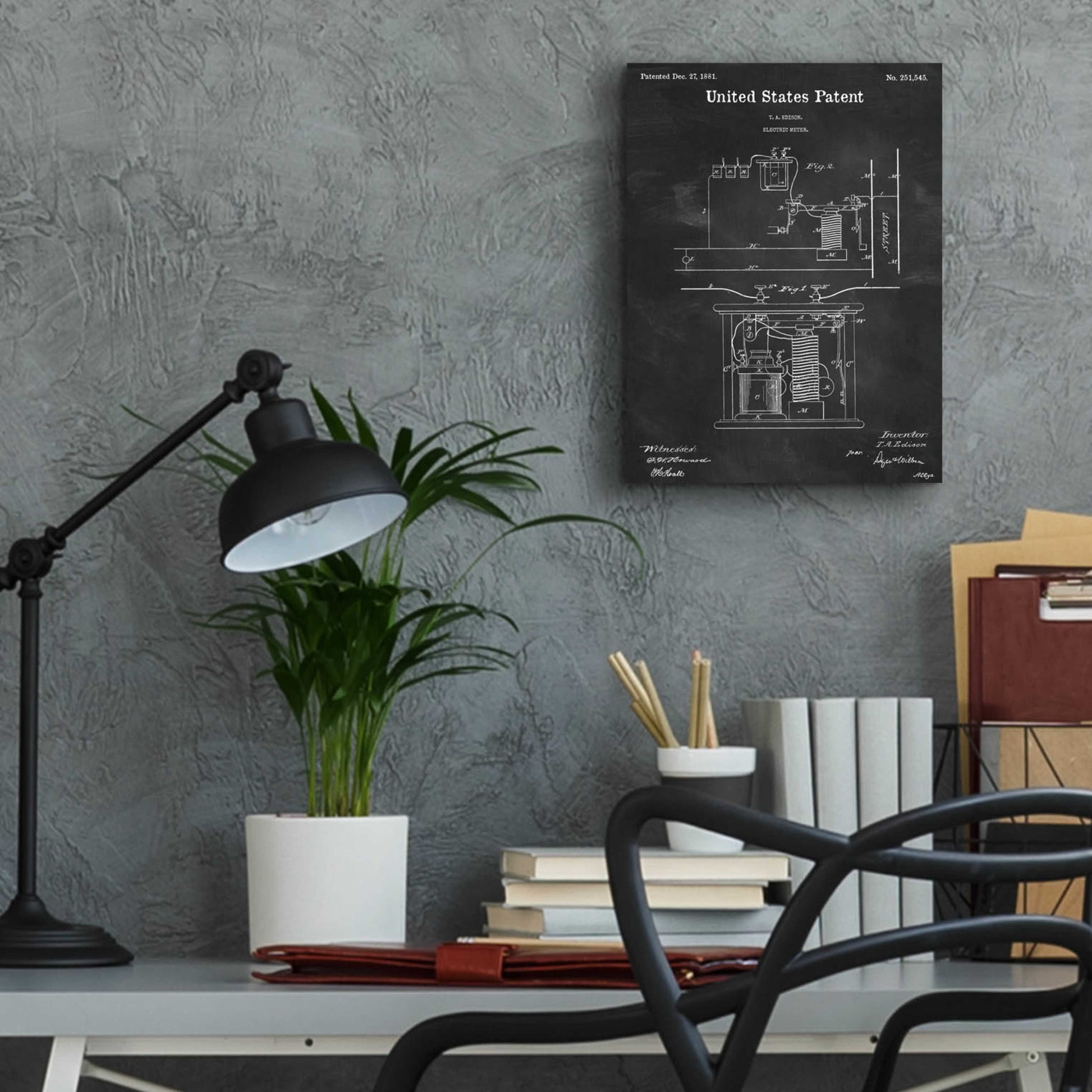 Epic Art 'Edison Electric Meter Blueprint Patent Chalkboard,' Acrylic Glass Wall Art,12x16