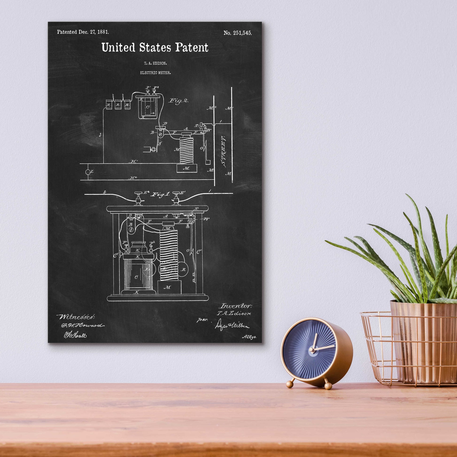 Epic Art 'Edison Electric Meter Blueprint Patent Chalkboard,' Acrylic Glass Wall Art,12x16