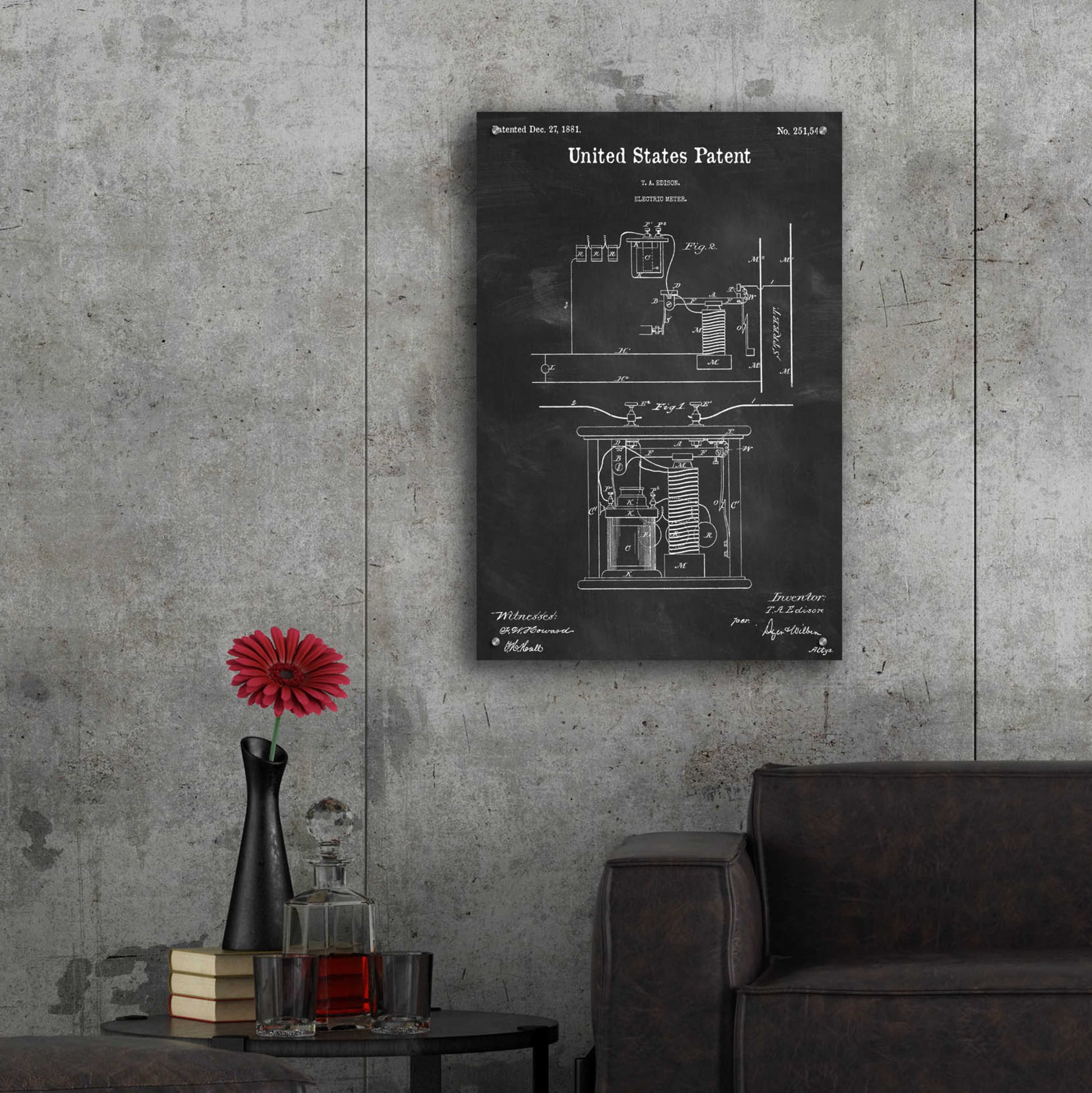 Epic Art 'Edison Electric Meter Blueprint Patent Chalkboard,' Acrylic Glass Wall Art,24x36