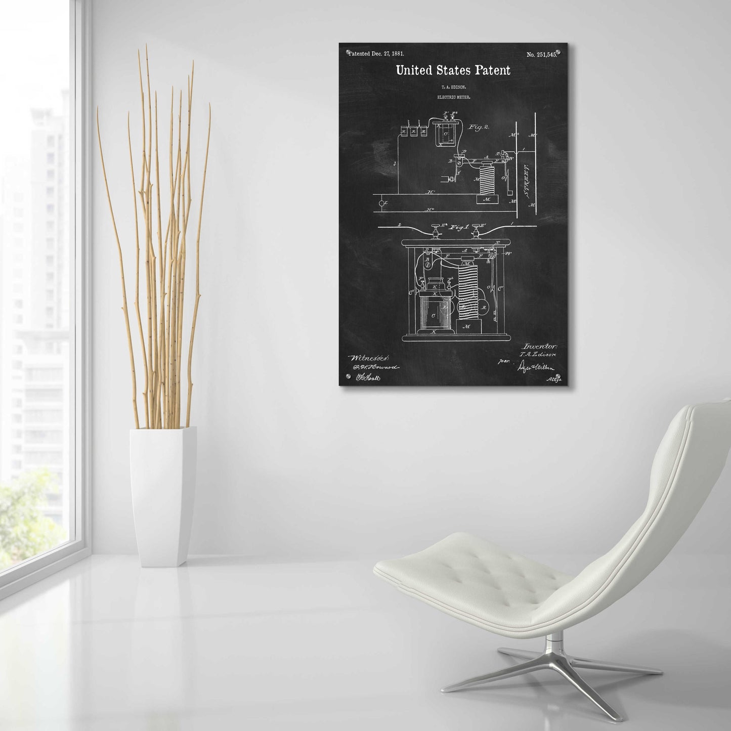 Epic Art 'Edison Electric Meter Blueprint Patent Chalkboard,' Acrylic Glass Wall Art,24x36