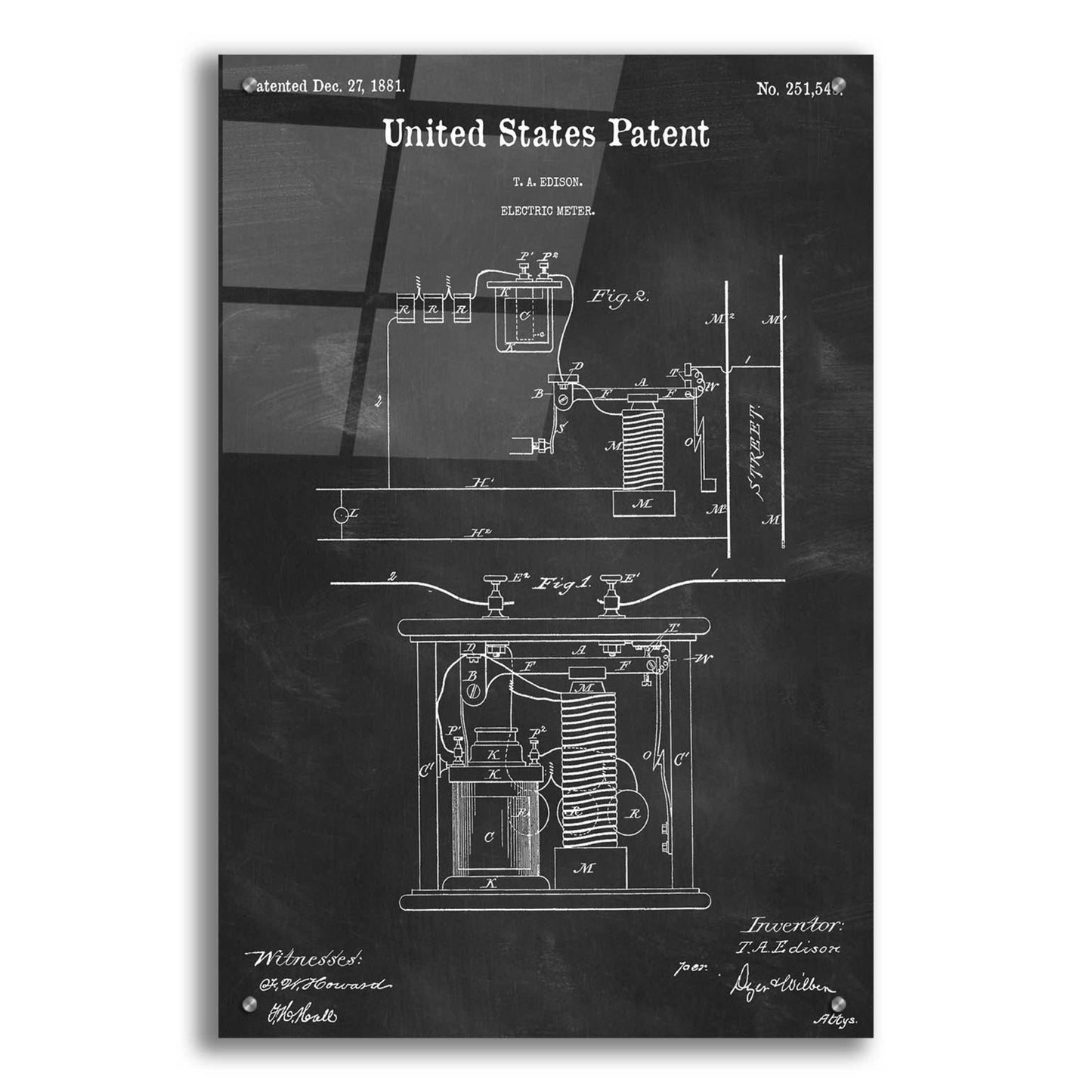 Epic Art 'Edison Electric Meter Blueprint Patent Chalkboard,' Acrylic Glass Wall Art,24x36