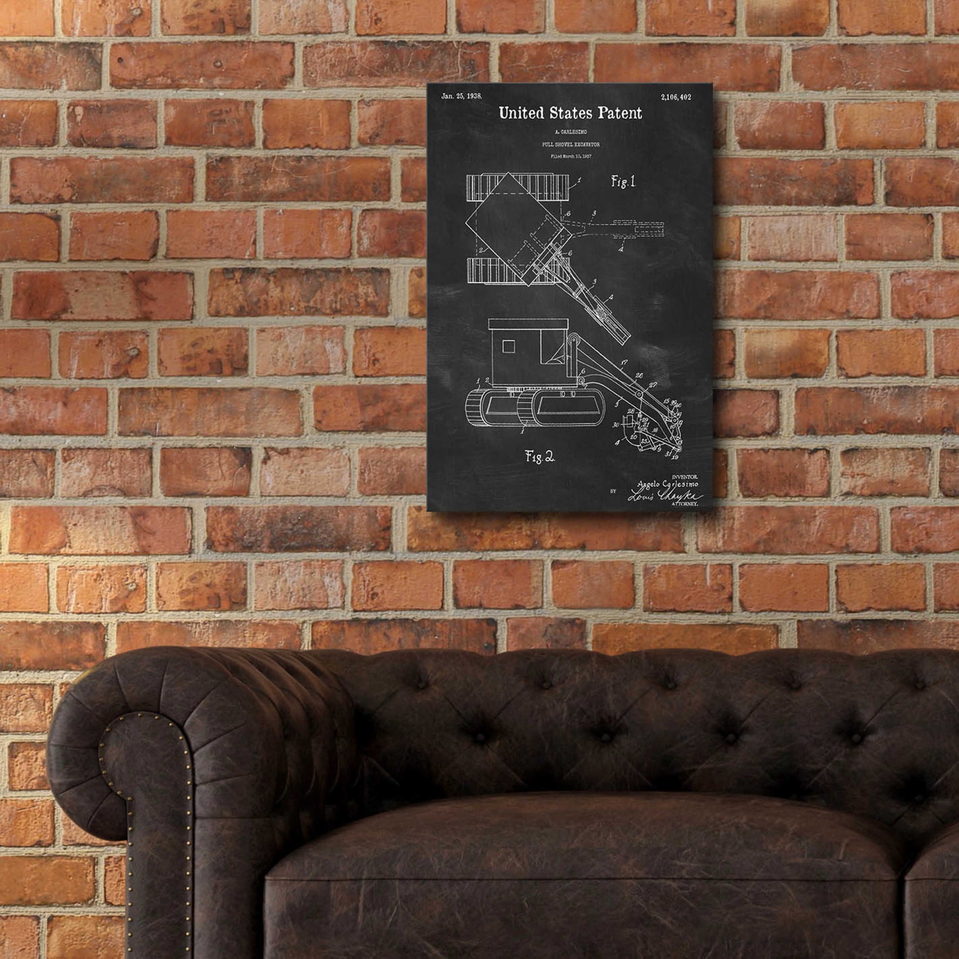 Epic Art 'Pull Shovel Excavator Blueprint Patent Chalkboard,' Acrylic Glass Wall Art,16x24