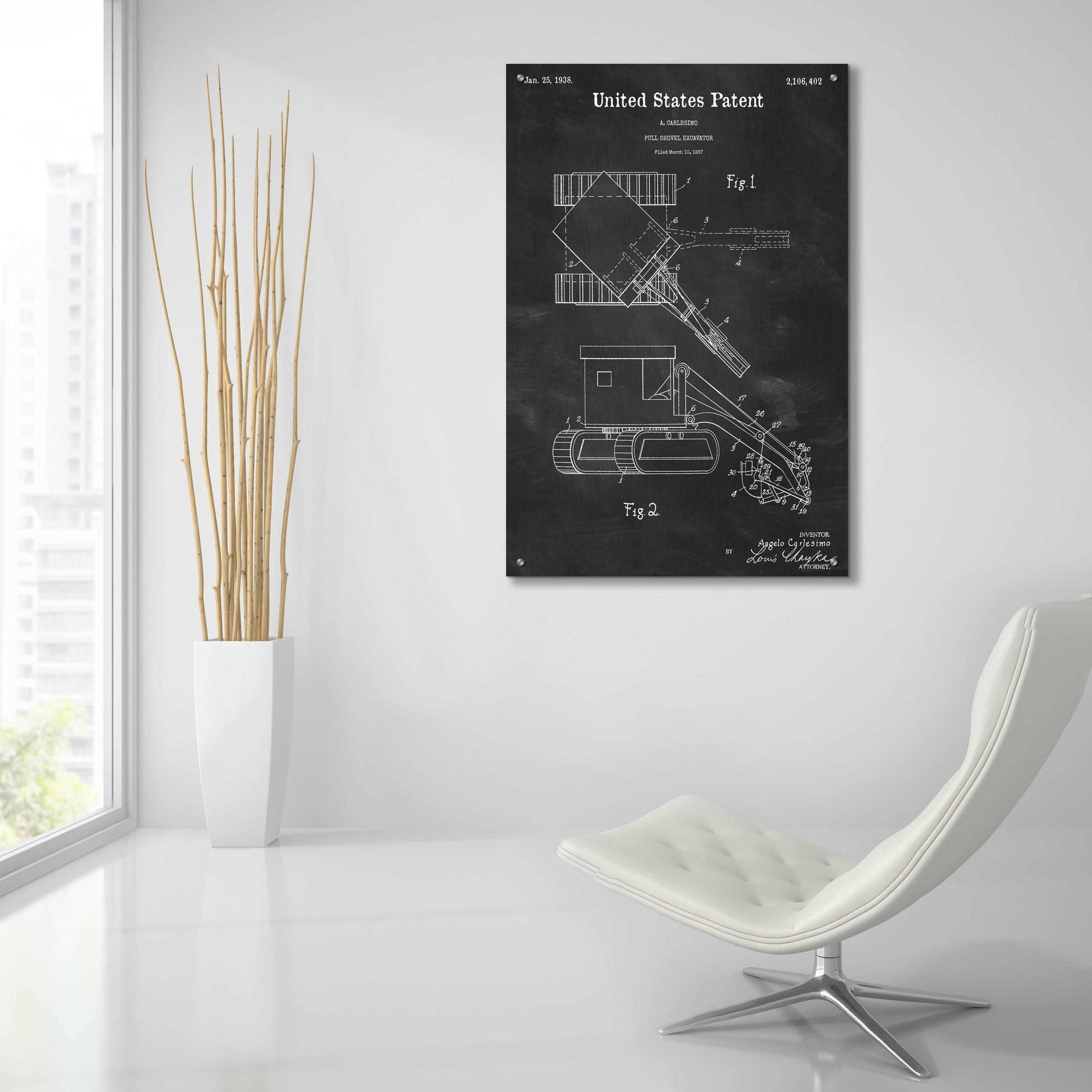 Epic Art 'Pull Shovel Excavator Blueprint Patent Chalkboard,' Acrylic Glass Wall Art,24x36