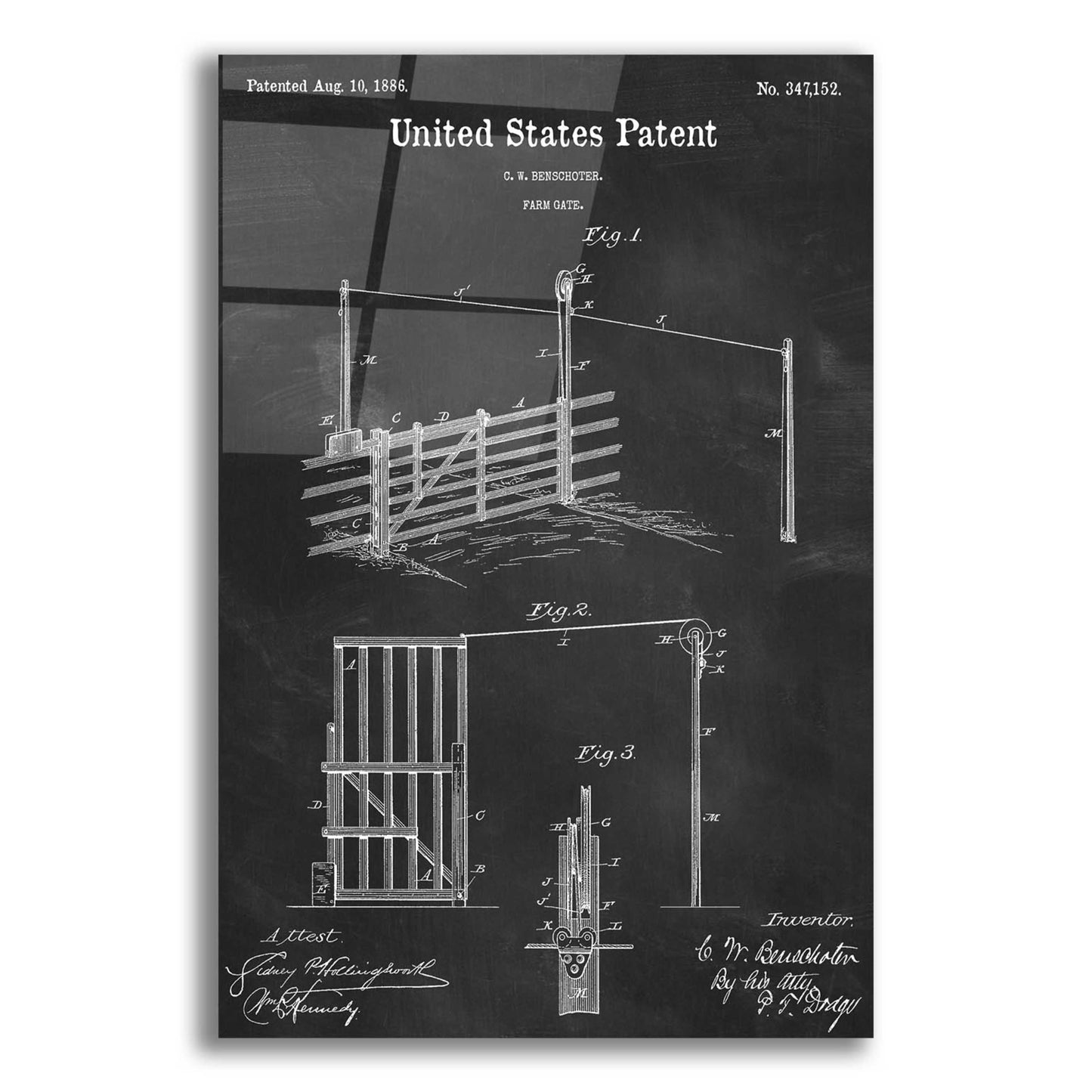 Epic Art 'Farm Gate Blueprint Patent Chalkboard,' Acrylic Glass Wall Art,12x16