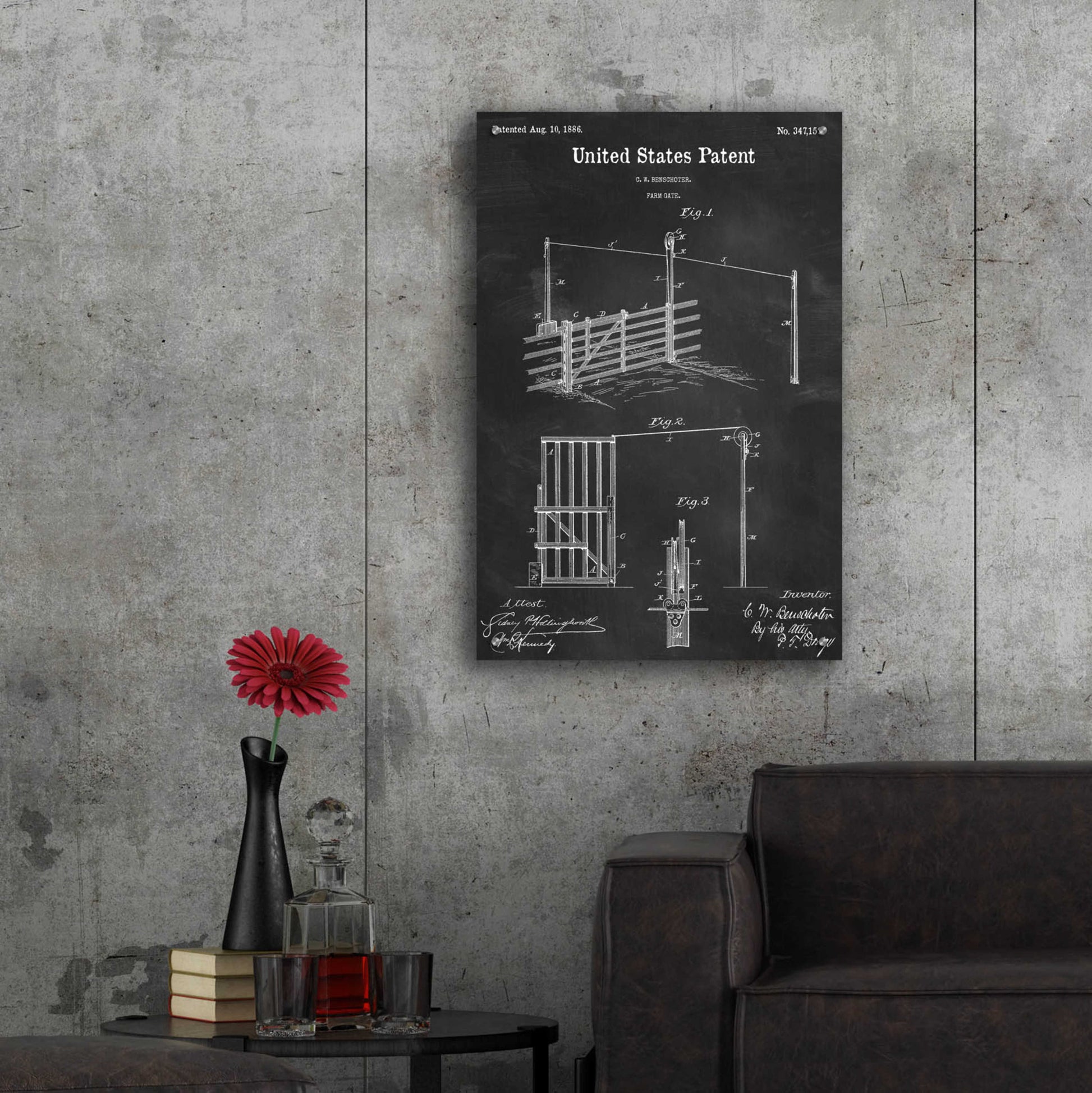 Epic Art 'Farm Gate Blueprint Patent Chalkboard,' Acrylic Glass Wall Art,24x36